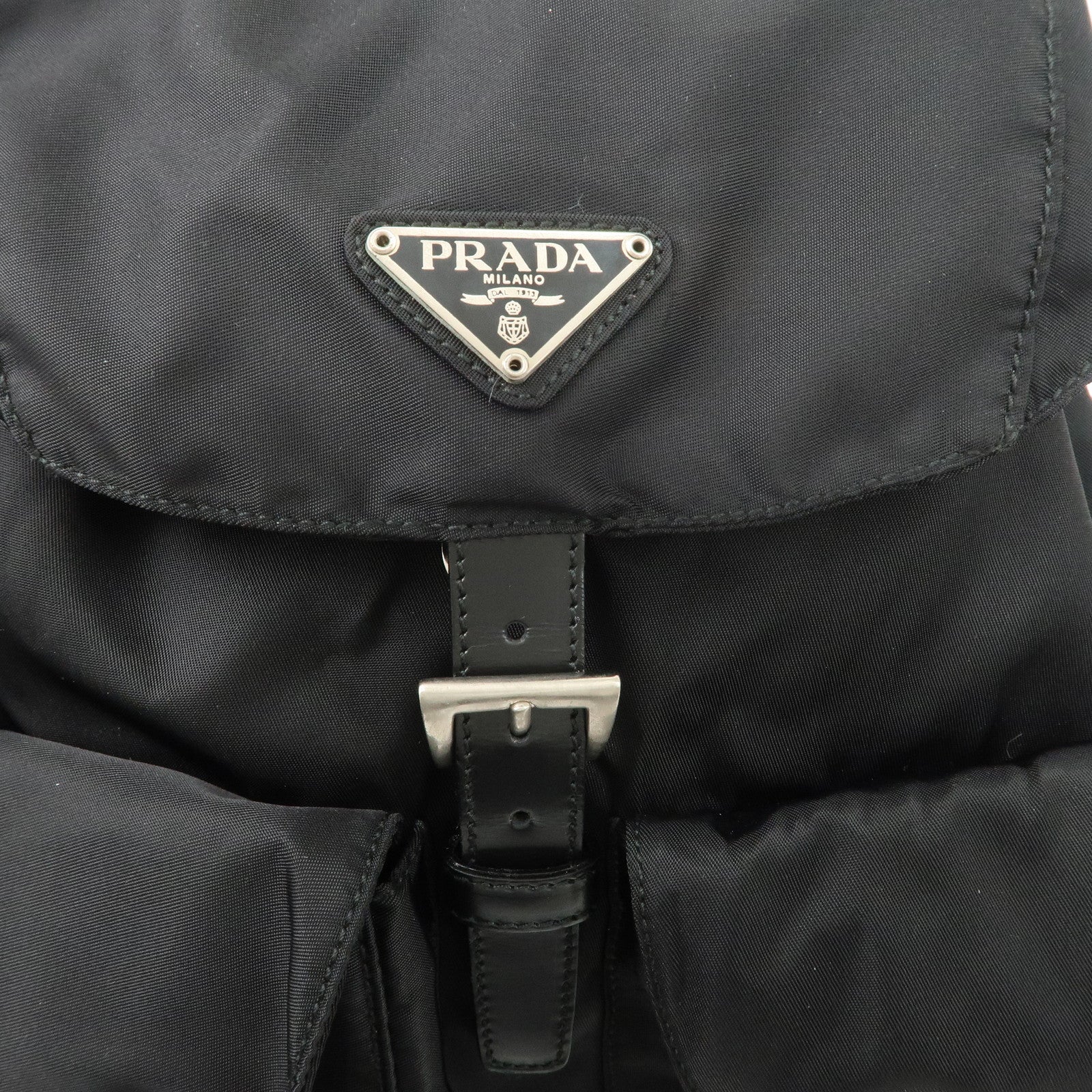 PRADA Triangle Logo Leather Nylon Backpack Black B6677 Used