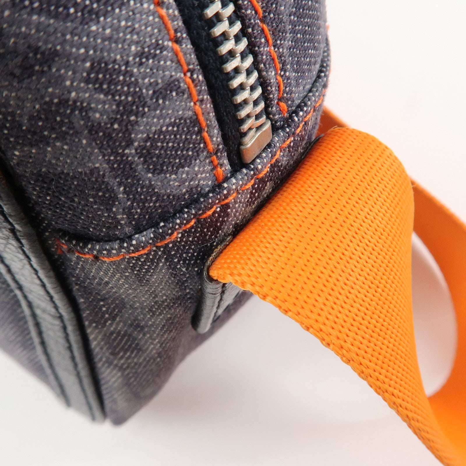 Christian Dior Flight Line Trotter Denim Leather Shoulder Bag Indigo Blue Orange Used