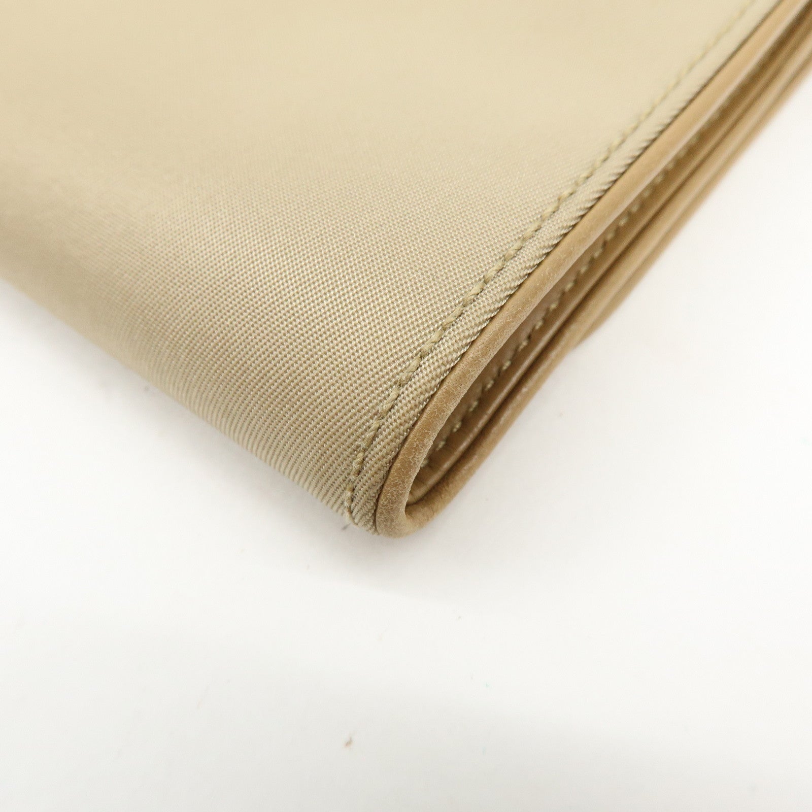 PRADA Logo Nylon Leather Compact Trifold Wallet Beige 1M0170