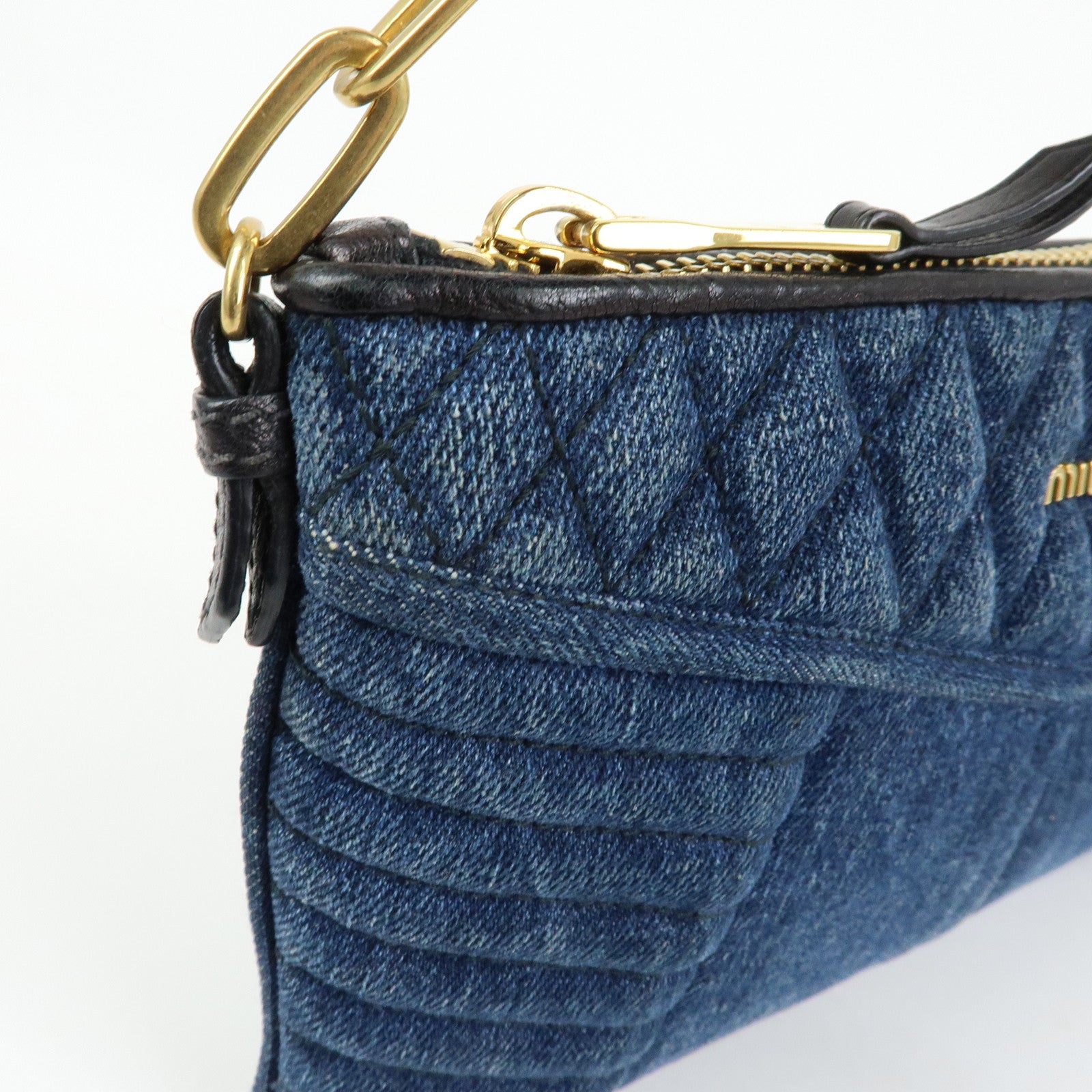 MIU MIU Denim Leather Chain Biker 2Way Bag Hand Bag Shoulder Bag RP0374