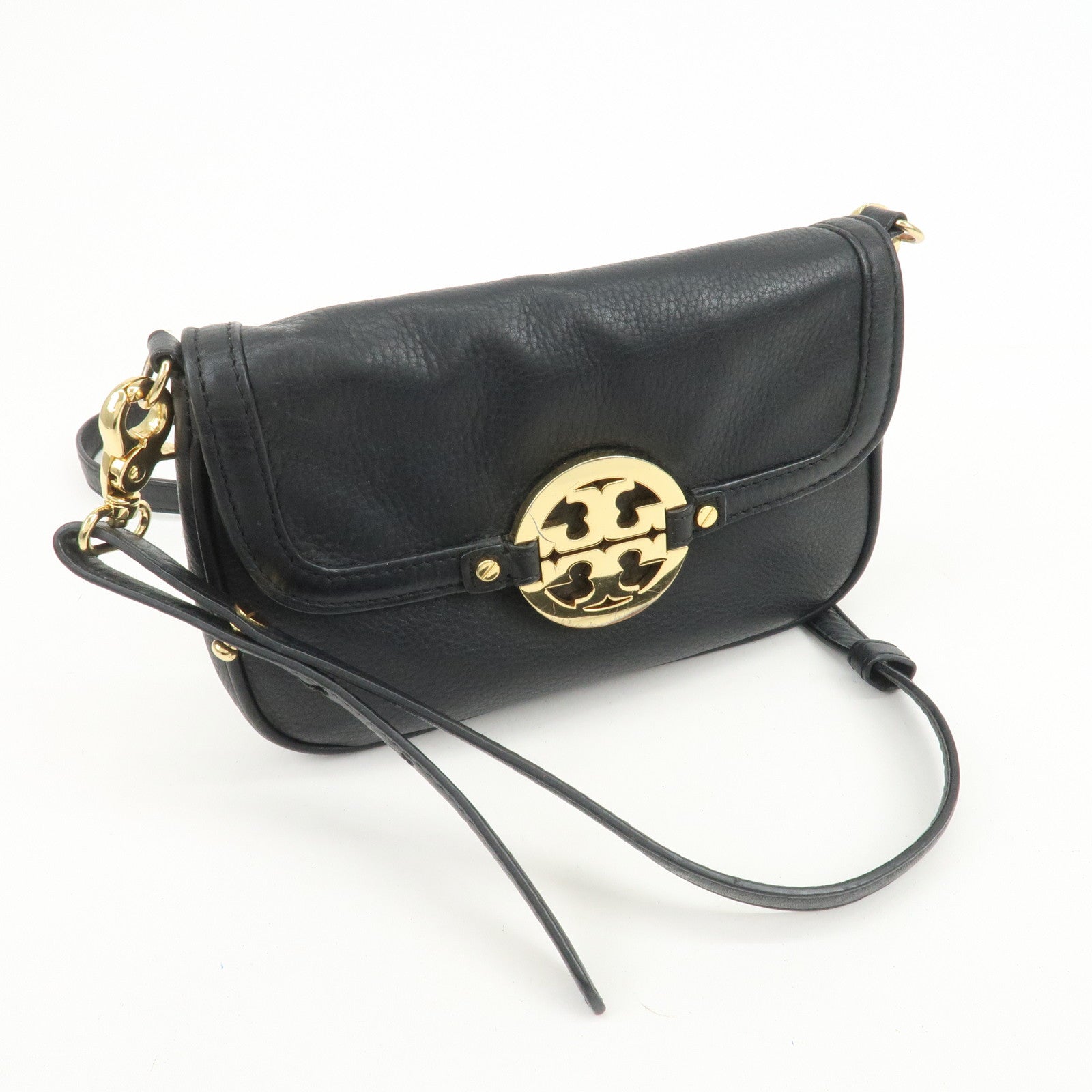 TORY BURCH Logo Leather Shoulder Bag Crossbody Bag Black