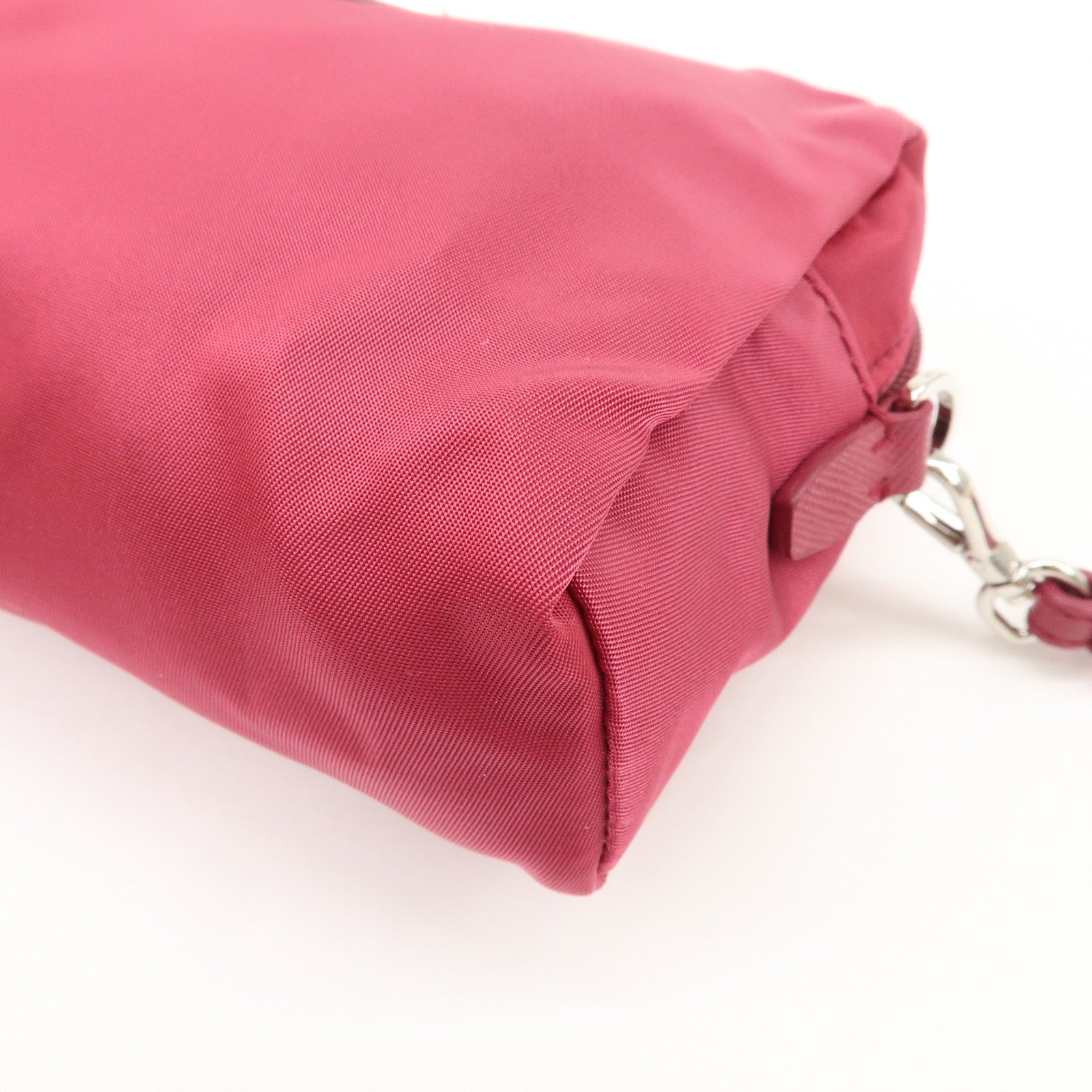 PRADA Triangle Logo Nylon Leather Pouch Pink 1NE693 Used