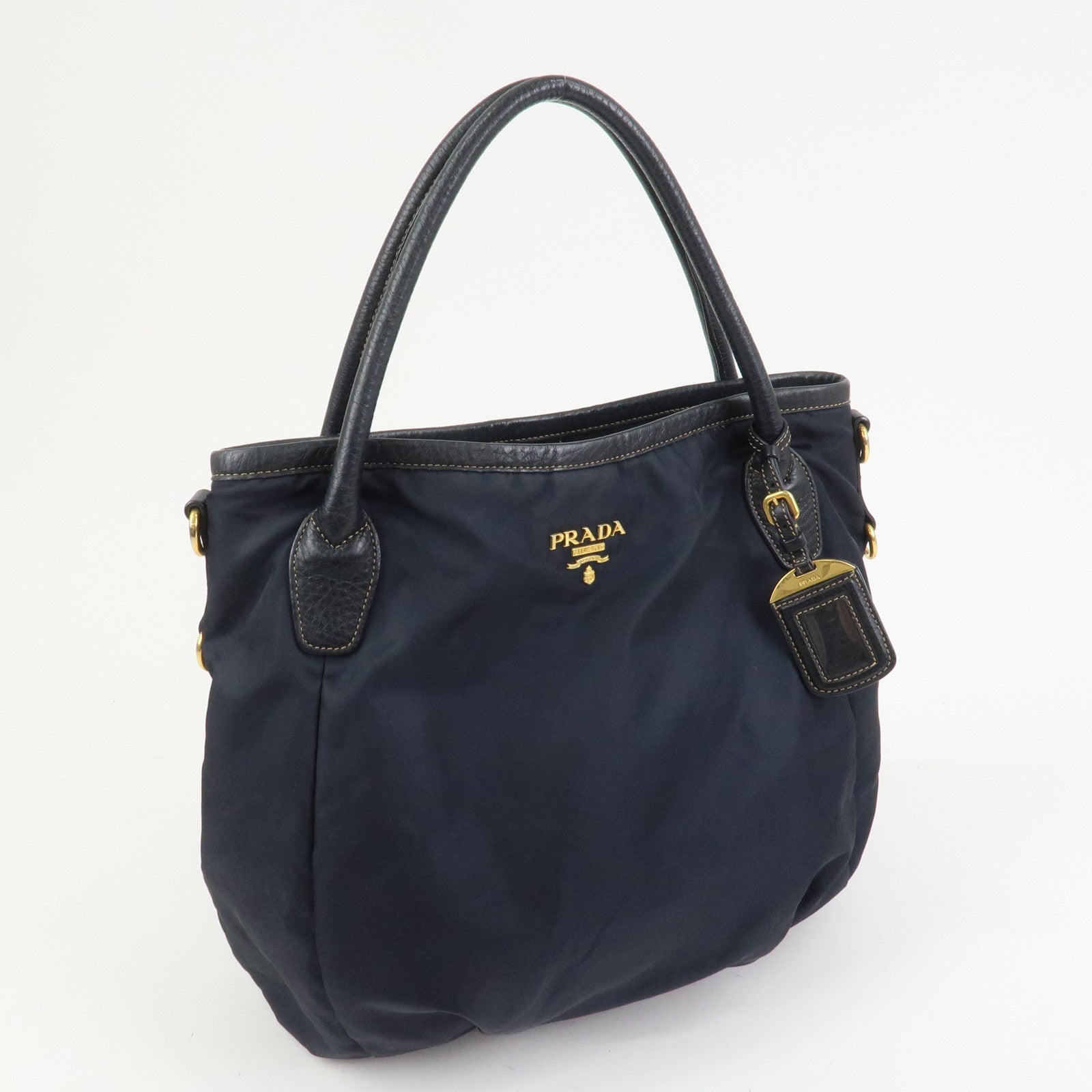 PRADA Logo Nylon Leather 2Way Bag Shoulder Bag Hand Bag Navy BR4420