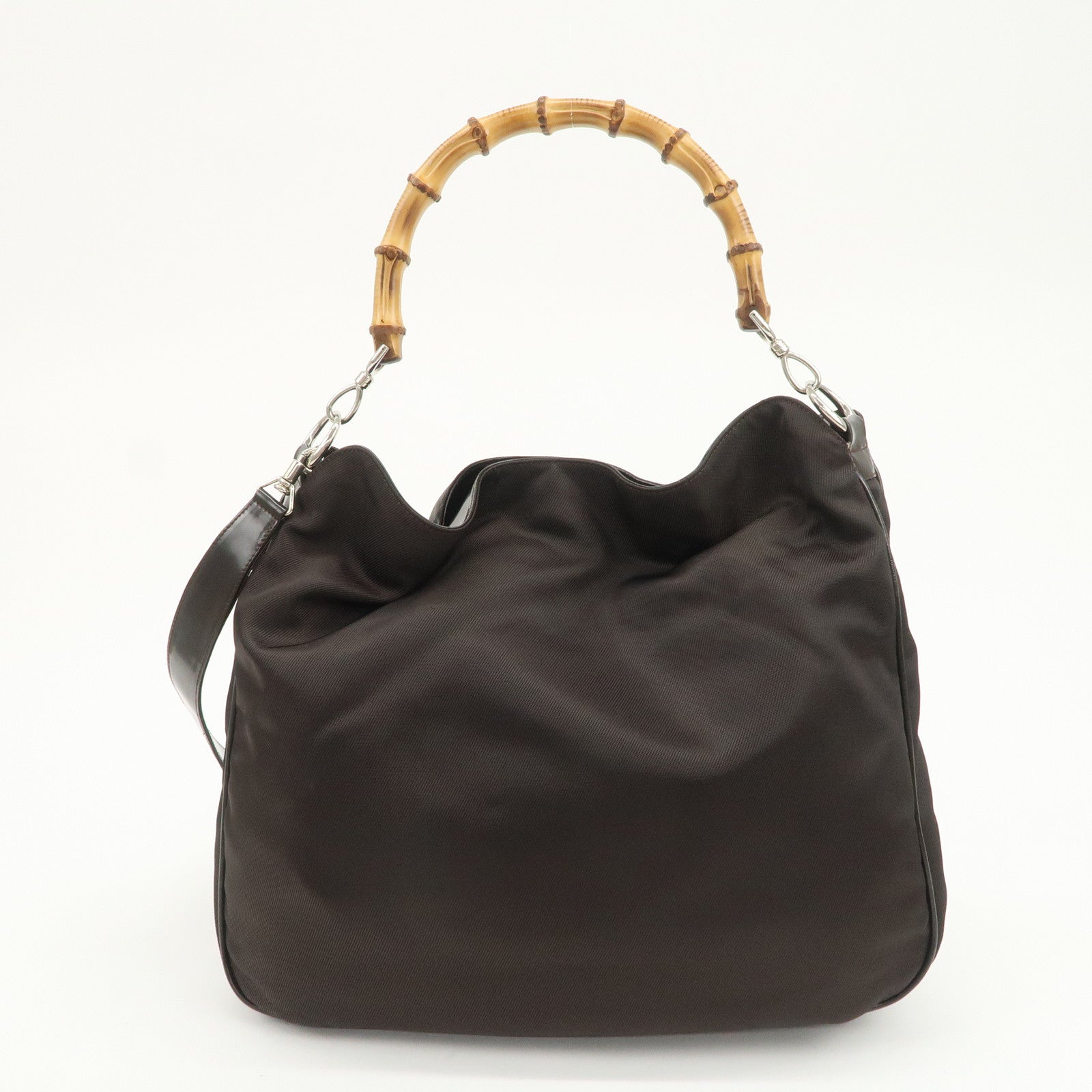 GUCCI Bamboo Nylon Leather 2Way Bag Hand Bag Shoulder Bag 001・2404