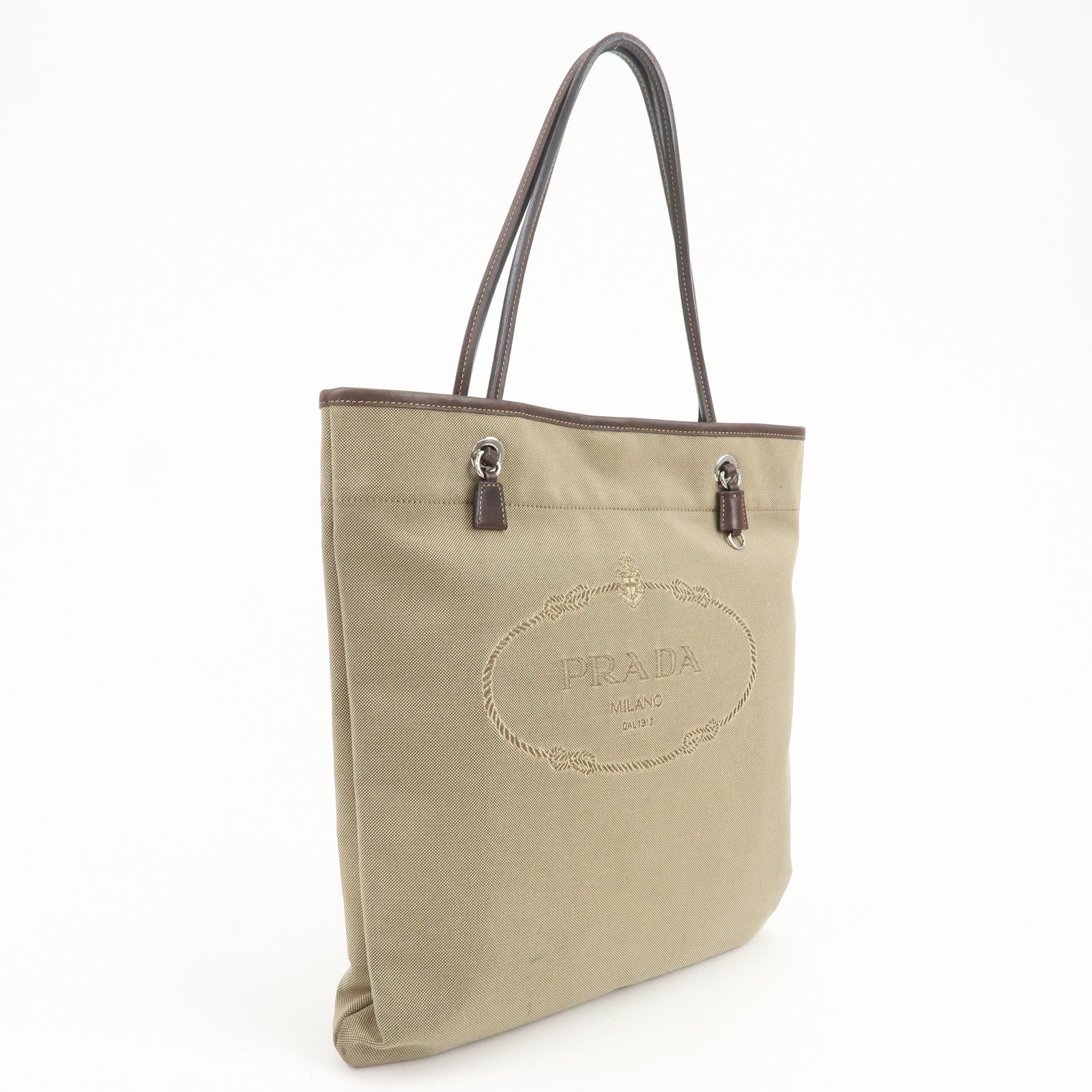 PRADA Jaguard Canvas Leather Tote Bag Shoulder Bag Brown BR3581