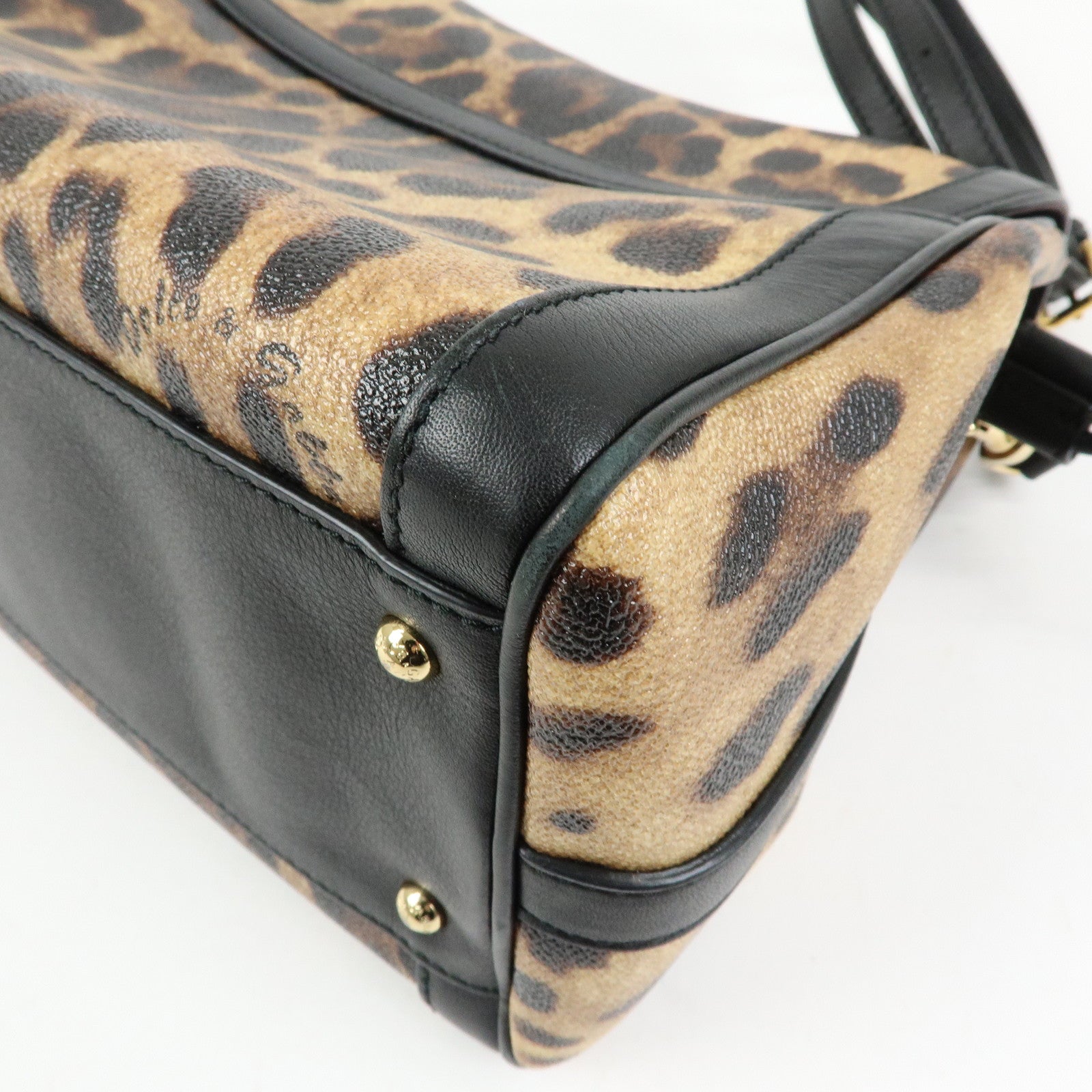 Dolce&Gabbana Leopard PVC Leather 2Way Bag Hand Bag Brown Black