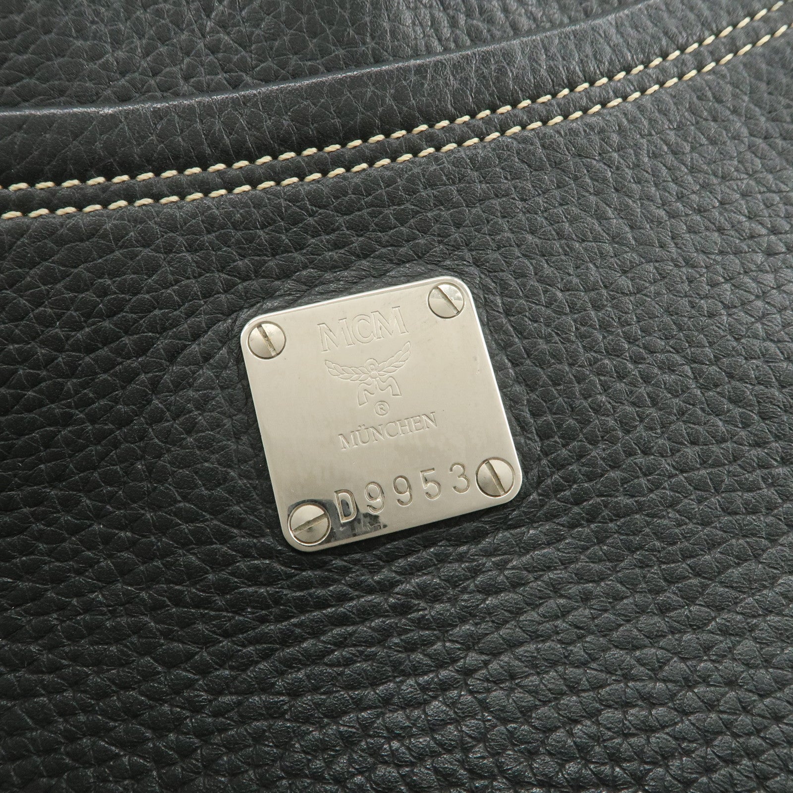 MCM Logo Plate Leather Shoulder Bag Hand Bag Black