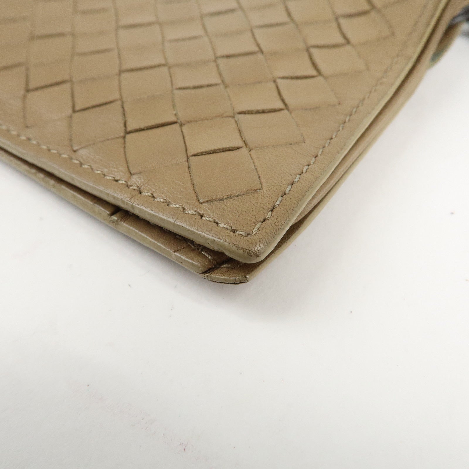 BOTTEGA VENETA Intrecciato Leather Chain Wallet Mini Wallet Beige Used