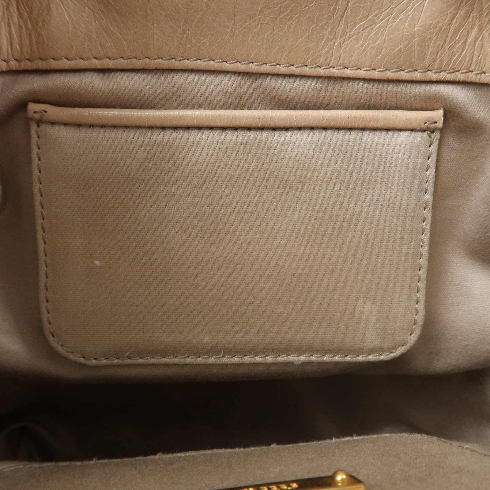 MIU MIU Logo Leather Drawstring Shoulder Bag Crossbody Bag Beige