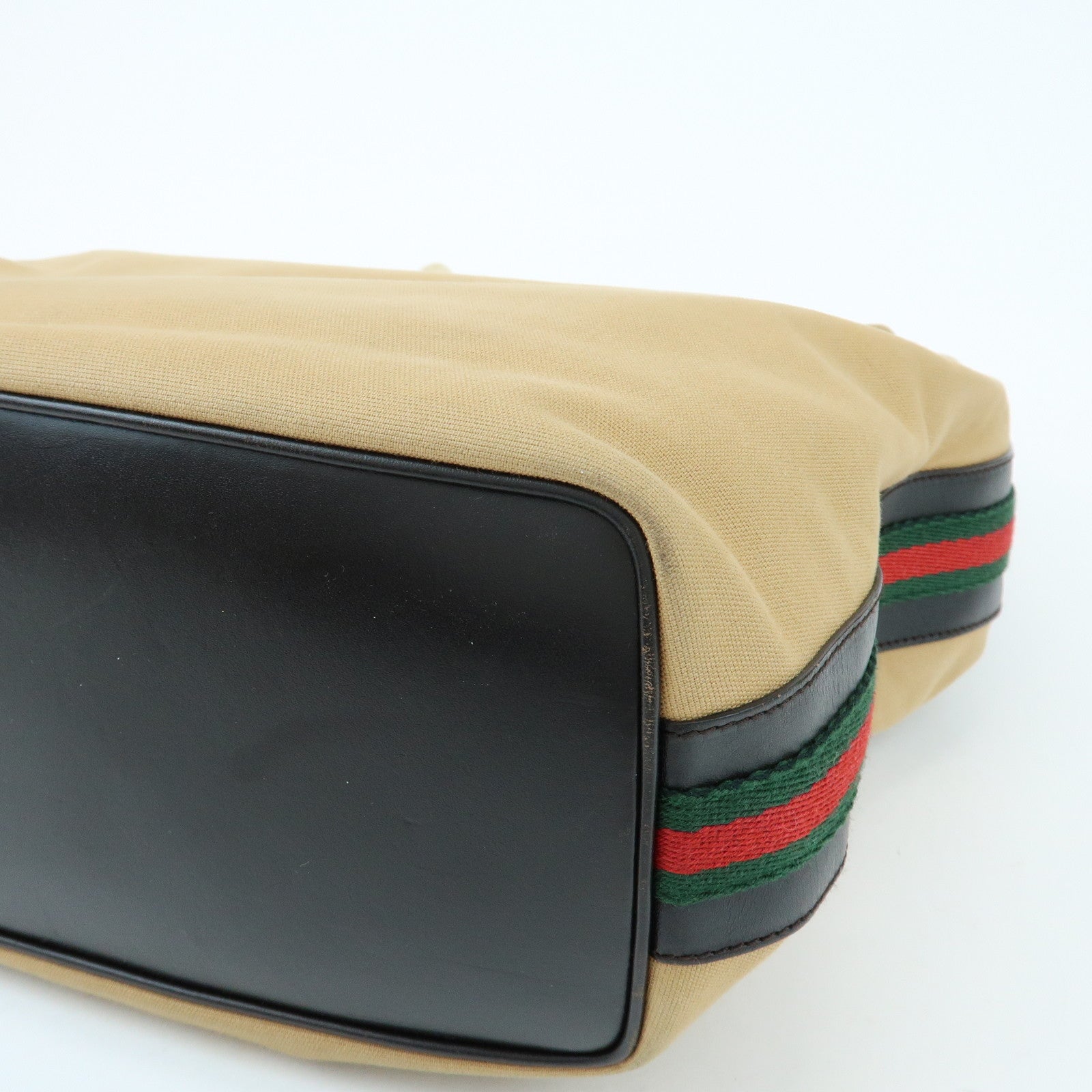 GUCCI Sherry Canvas Leather Shoulder Bag Beige Brown 001・4287