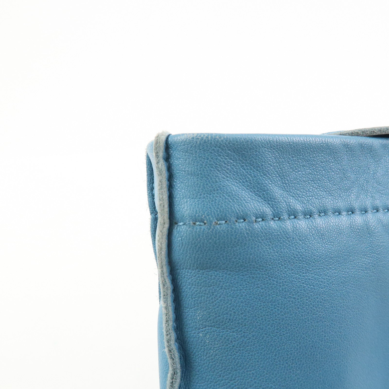 HERMES Lamb Skin Clou de Selle □N Stamped Shoulder Bag Blue Jean