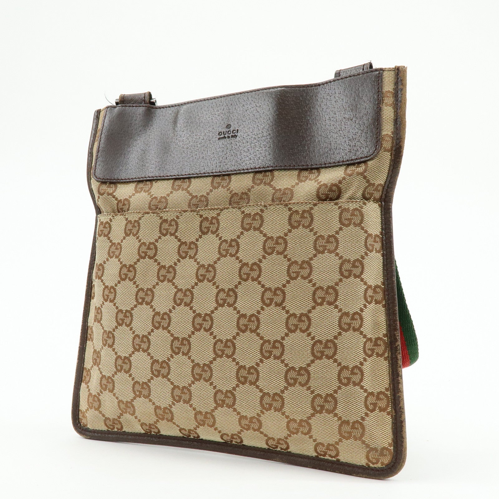 GUCCI Sherry GG Canvas Leather Shoulder Crossbody Bag Brown 27639