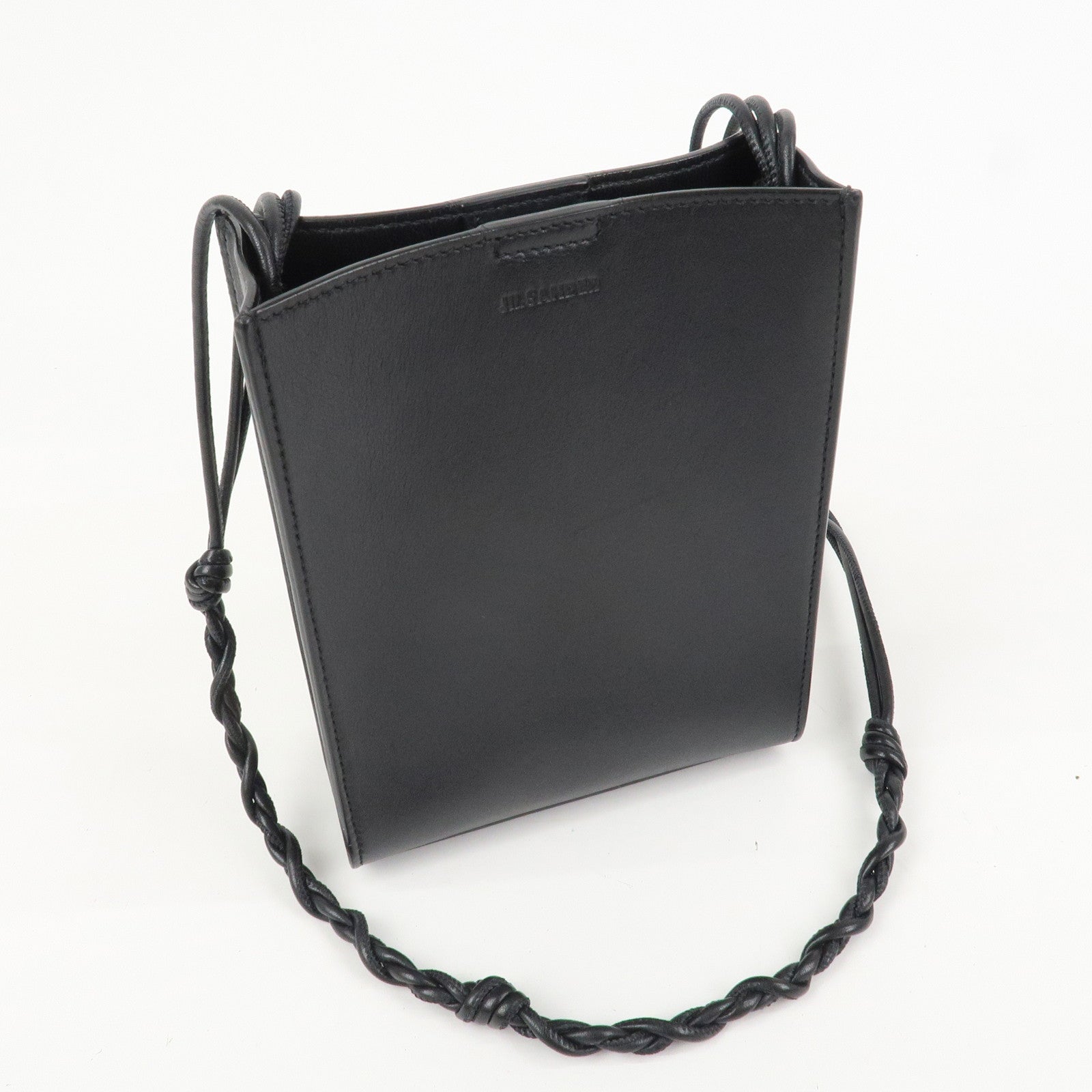 JIL SANDER Tangle Small Logo Leather Shoulder Bag Black