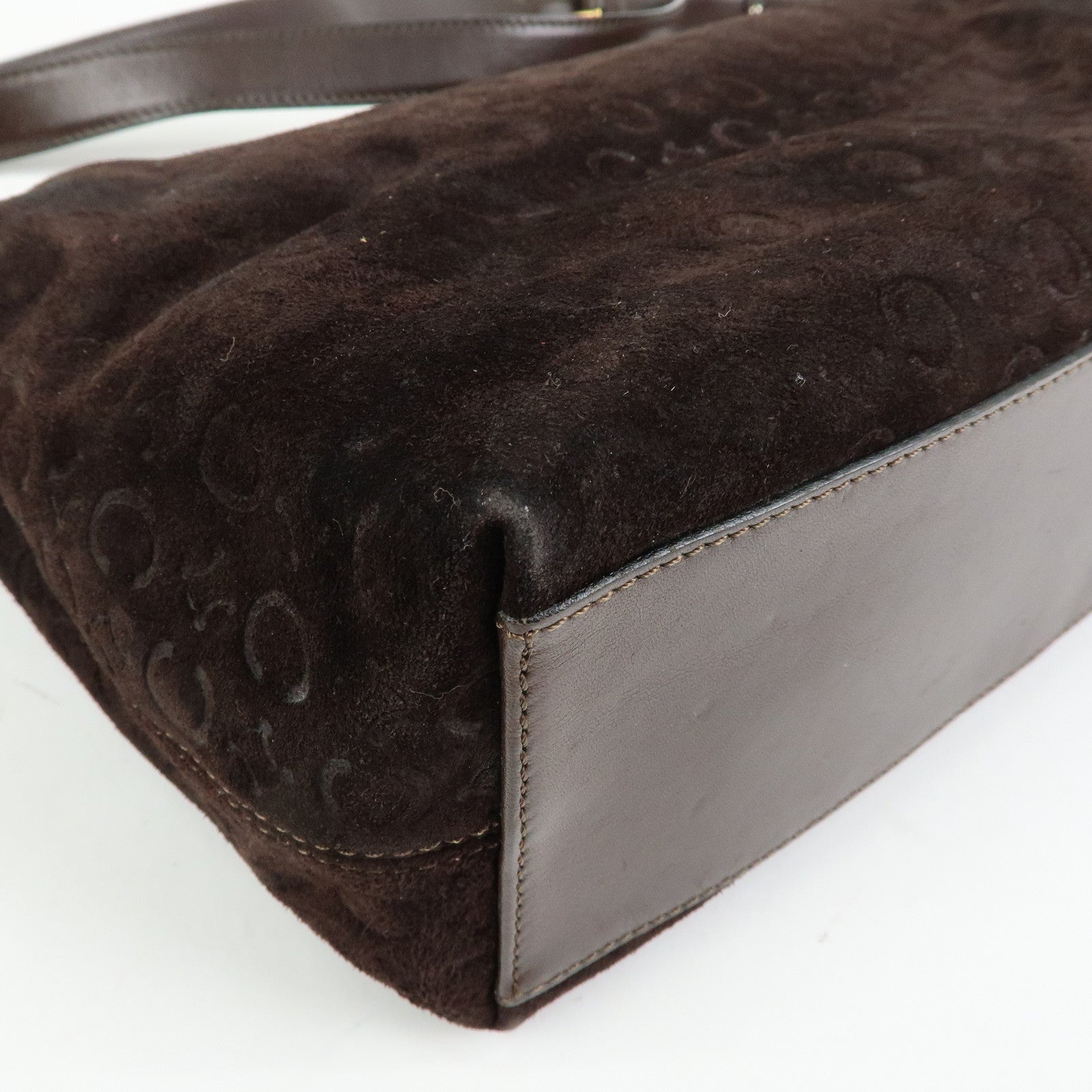 CELINE C Macadam Suede Leather Shoulder Bag Hand Bag Dark Brown