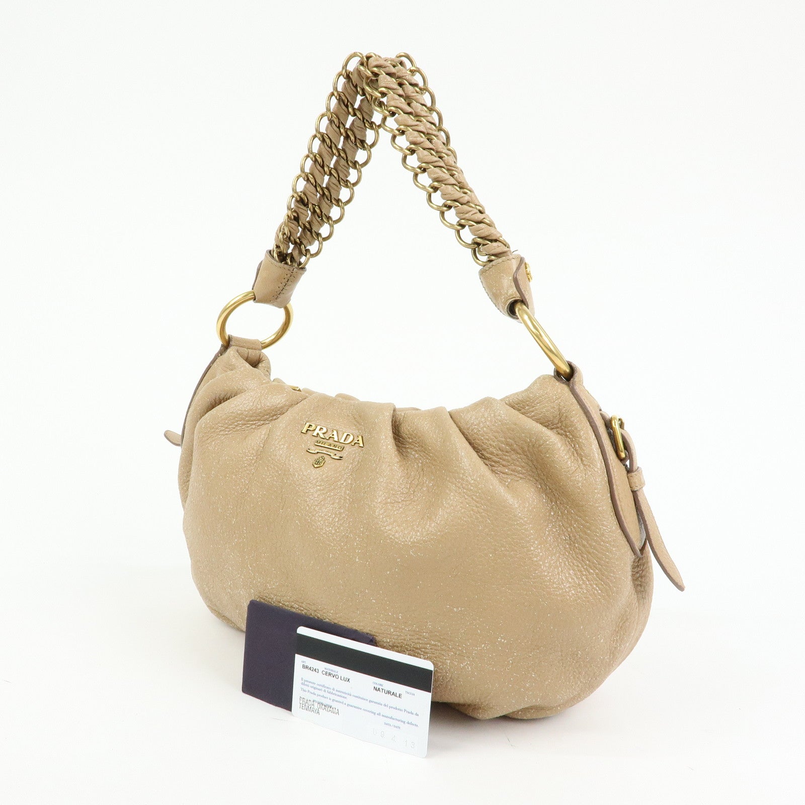 PRADA Logo Leather Chain One Shoulder Bag Light Brown BR4243