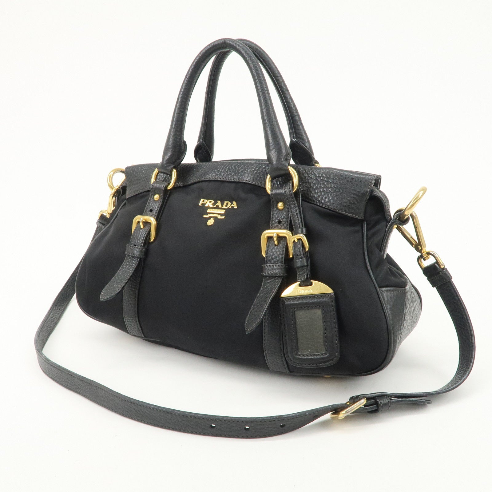 PRADA Nylon Leather 2WAY Bag Hand Bag Shoulder Bag Black BN2032