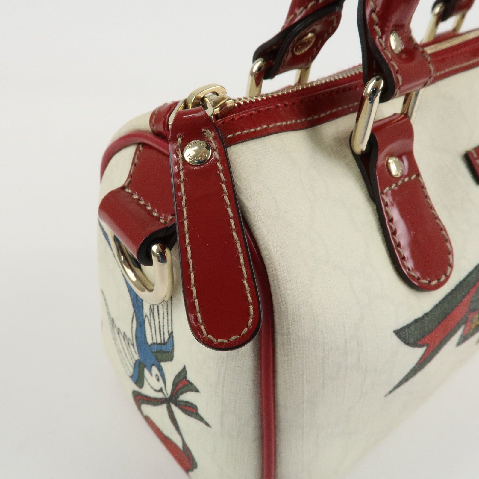 GUCCI Joyline GG Supreme Leather Mini Boston Bag White Red 190257 Used