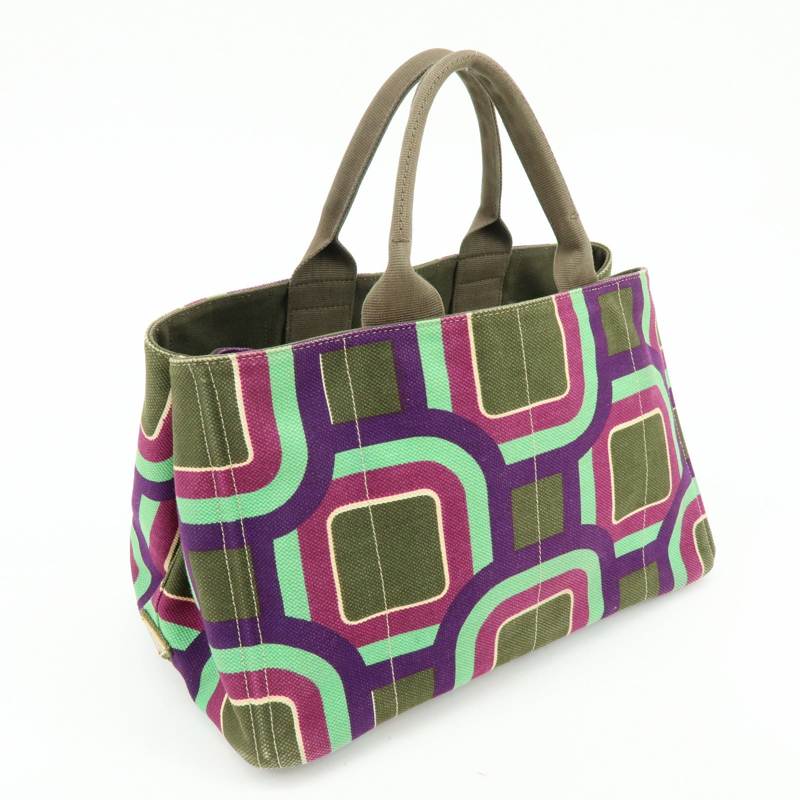 PRADA Triangle Logo Canapa Large Canvas Tote Bag Hand Bag BN1872