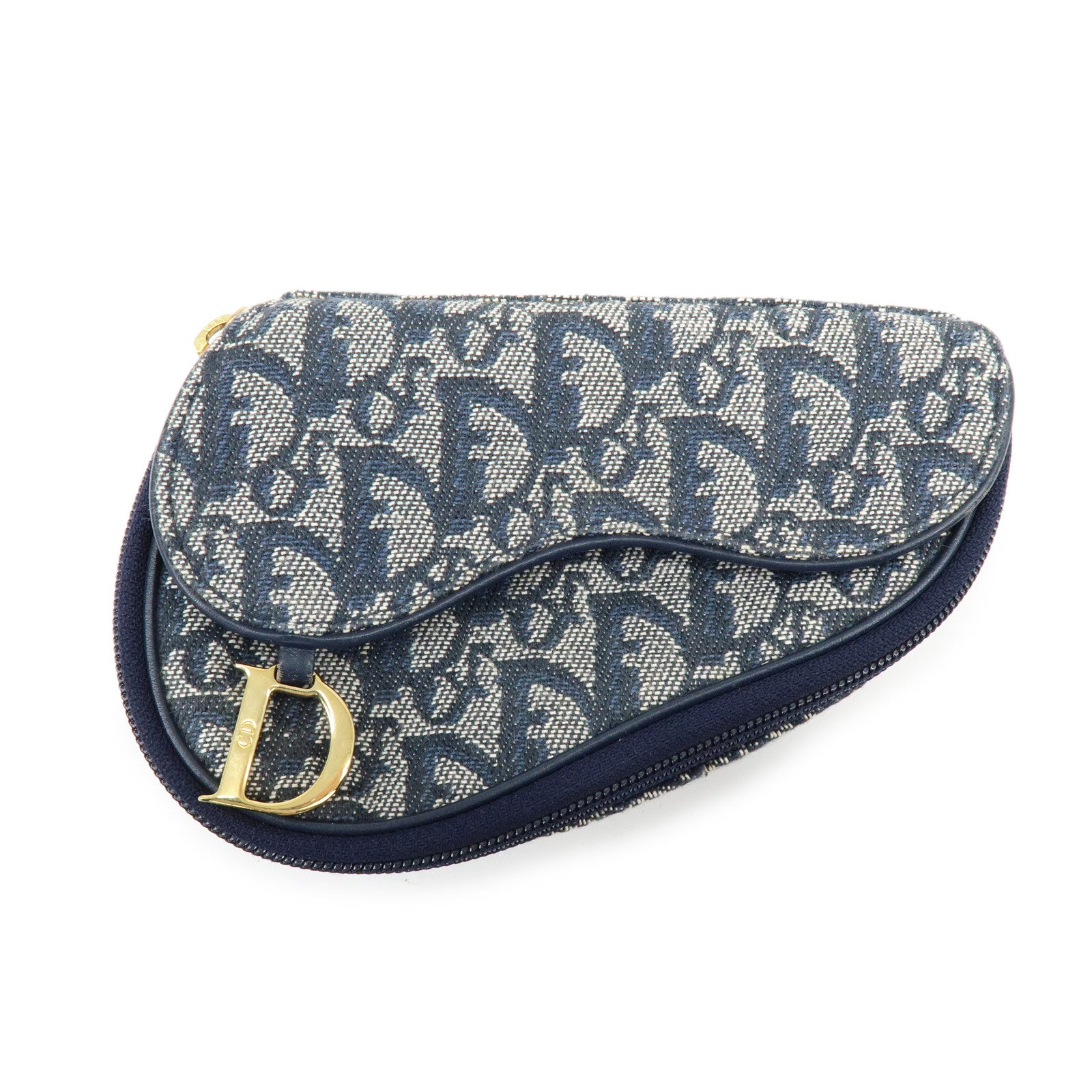 Christian Dior Trotter Jacquard Canvas Leather Cosmetic Pouch Navy