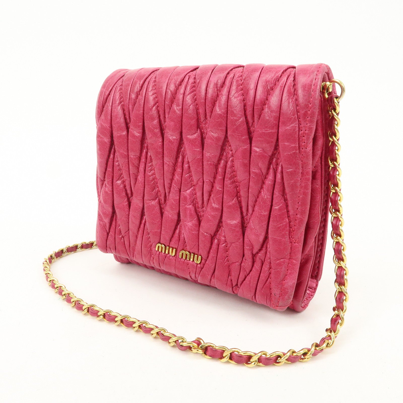 MIU MIU Matelasse Leather Chain Shoulder Bag Crossbody Bag Pink Used