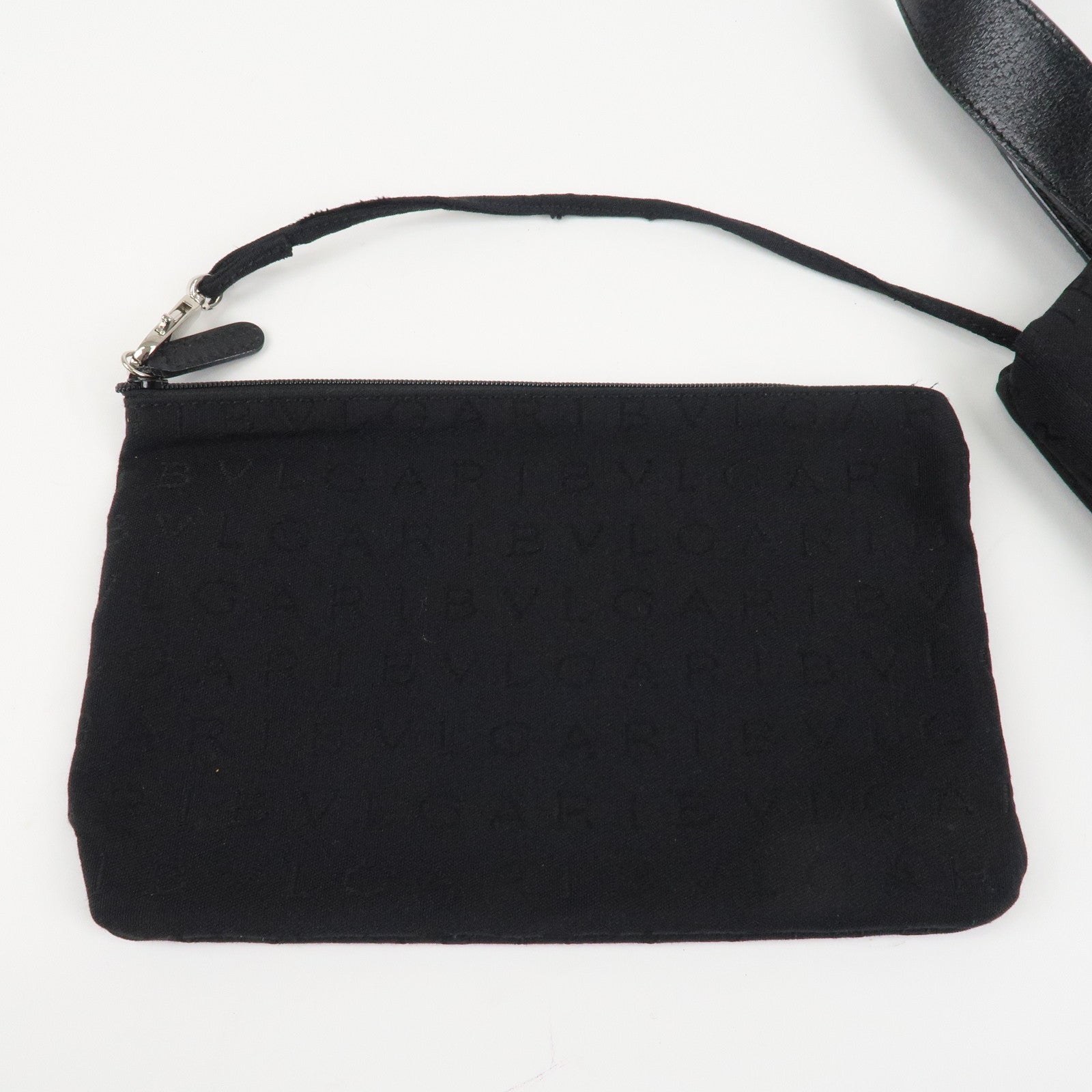 BVLGARI Logo Mania Canvas Leather Tote Bag Hand Bag Black Silver HDW Used