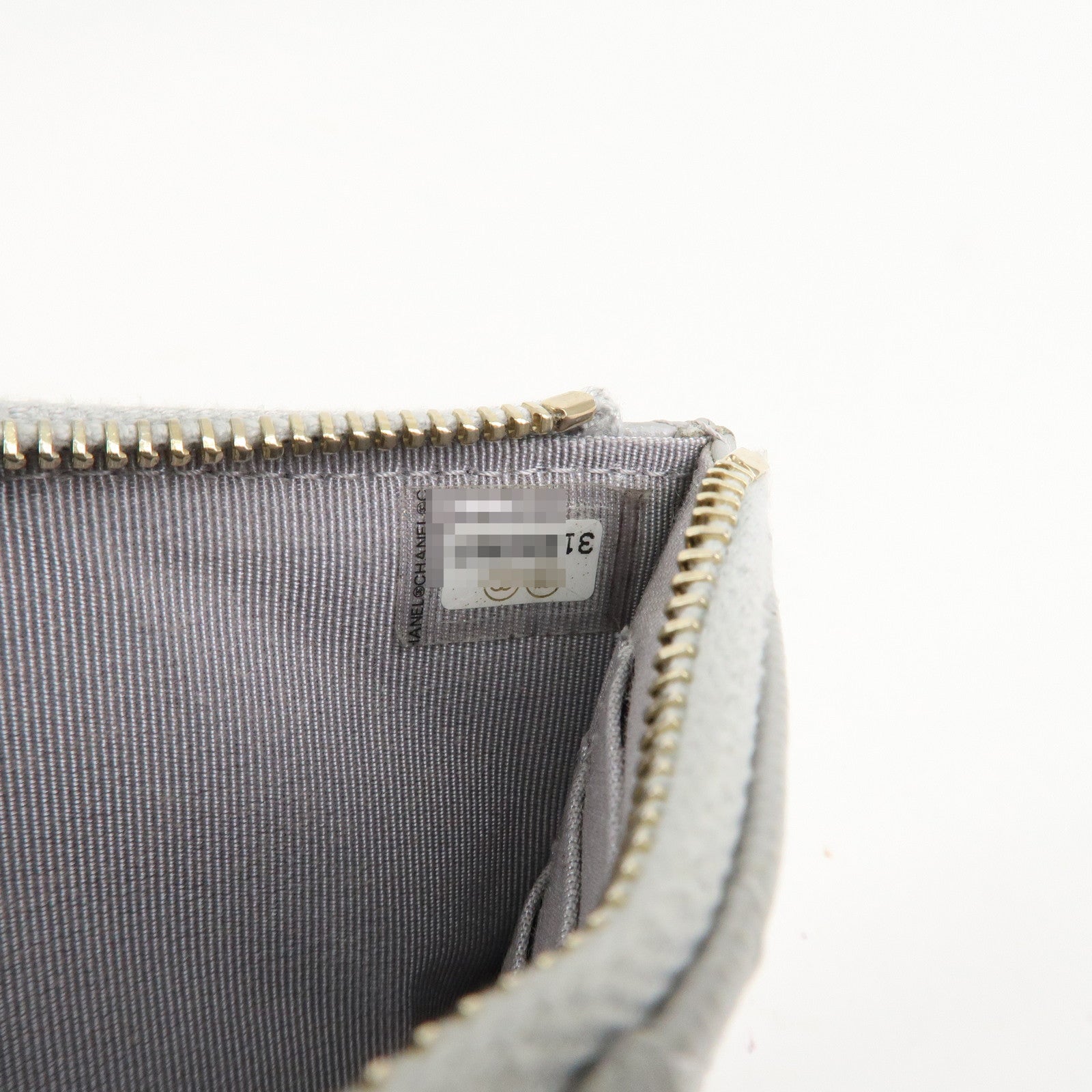 CHANEL Matelasse Caviar Skin Coco Mark Classic Pouch Card Case Gray Used