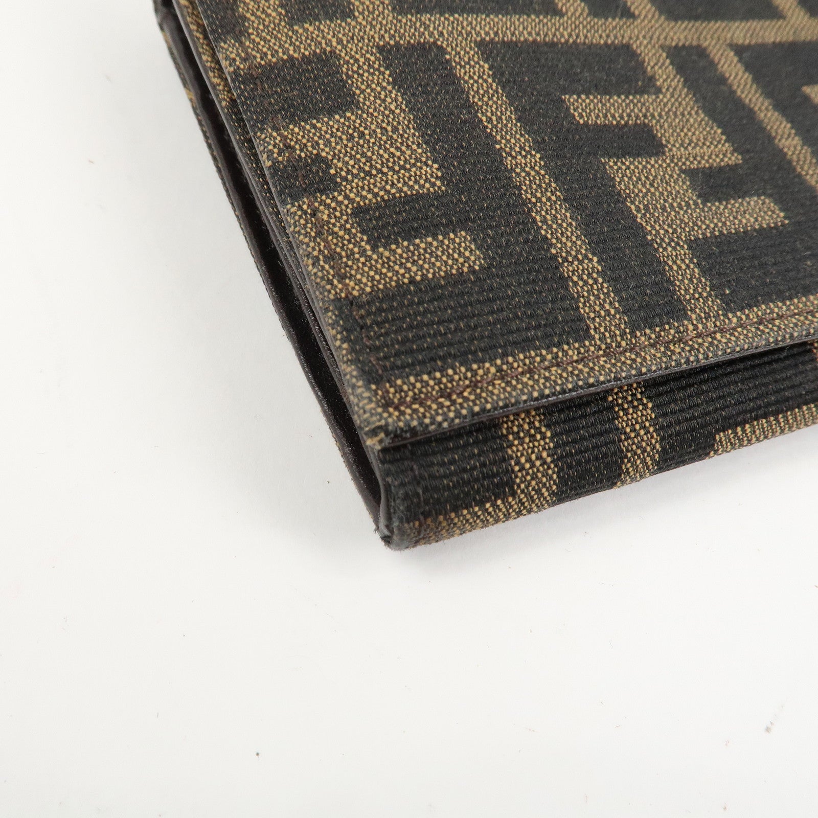 FENDI Zucca Canvas Leather Long Wallet Brown Black 8M0000 Used