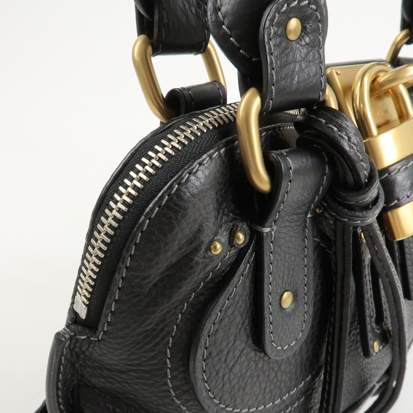 Chloe Paddington Leather Hand Bag Shoulder Bag Black Gold Hardware