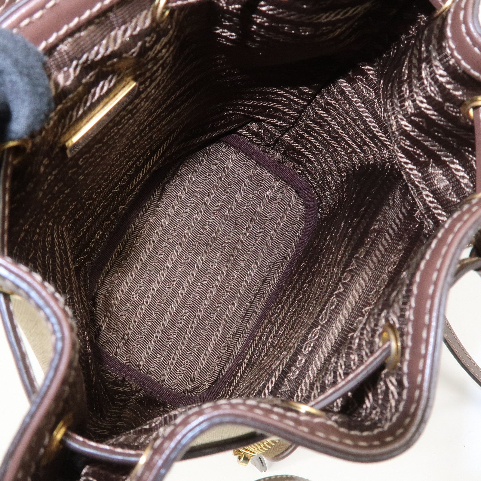 PRADA Jacquard Leather 2Way Bag Drawstring Hand Shoulder Bag 1BH038