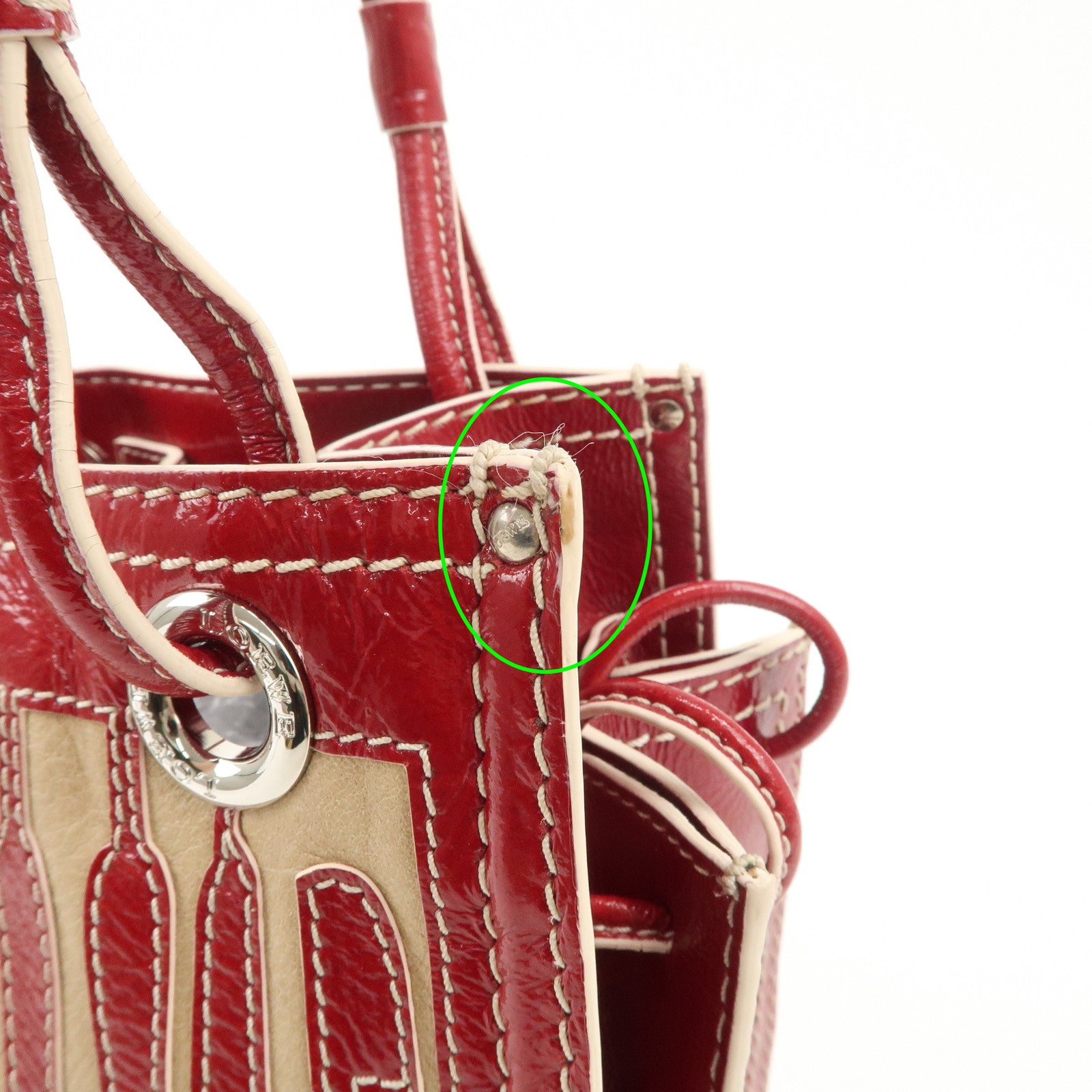 LOEWE Anagram Leather Hand Bag Shoulder Bag Red Used