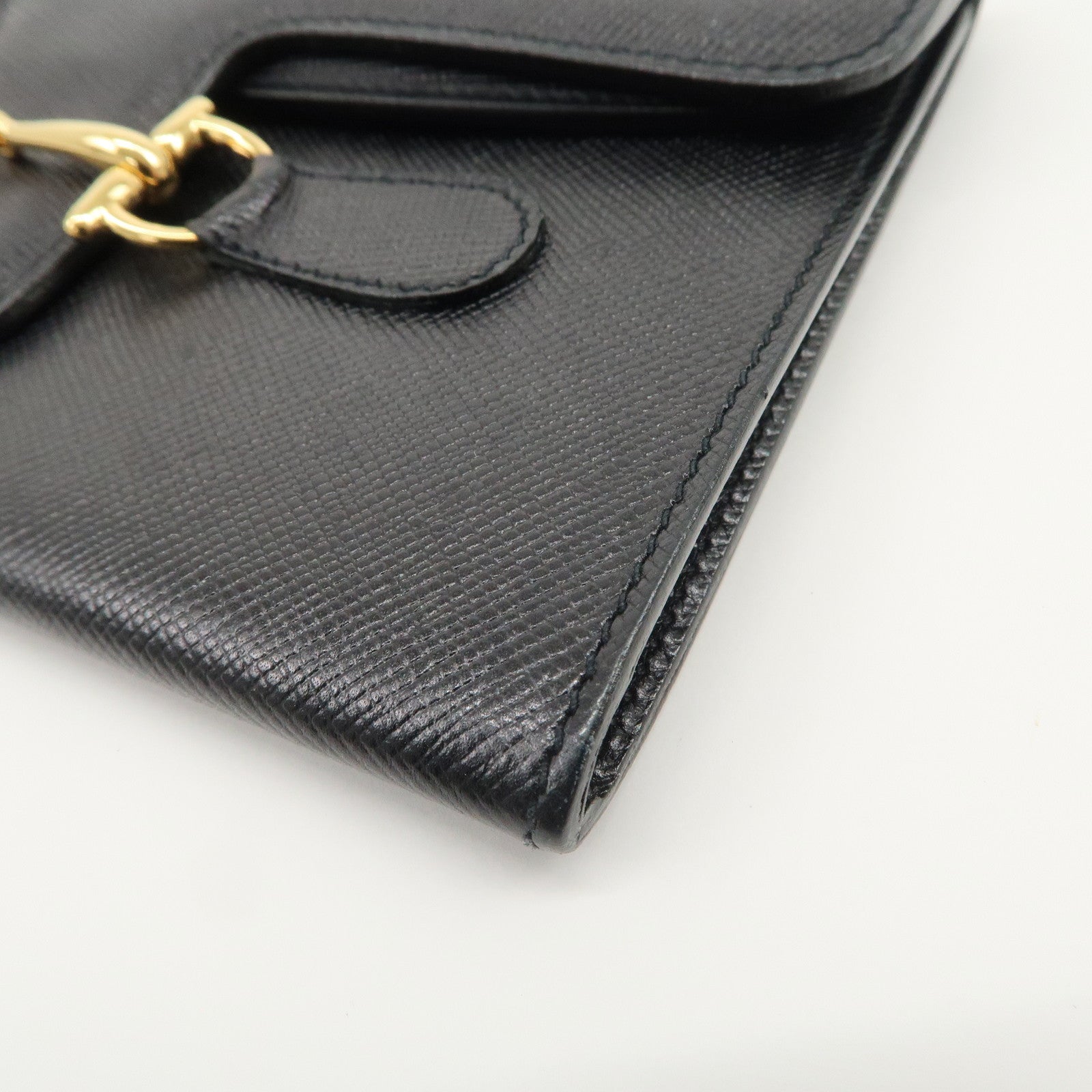 GUCCI Horsebit Leather Long Wallet Black Gold 030.001.0793