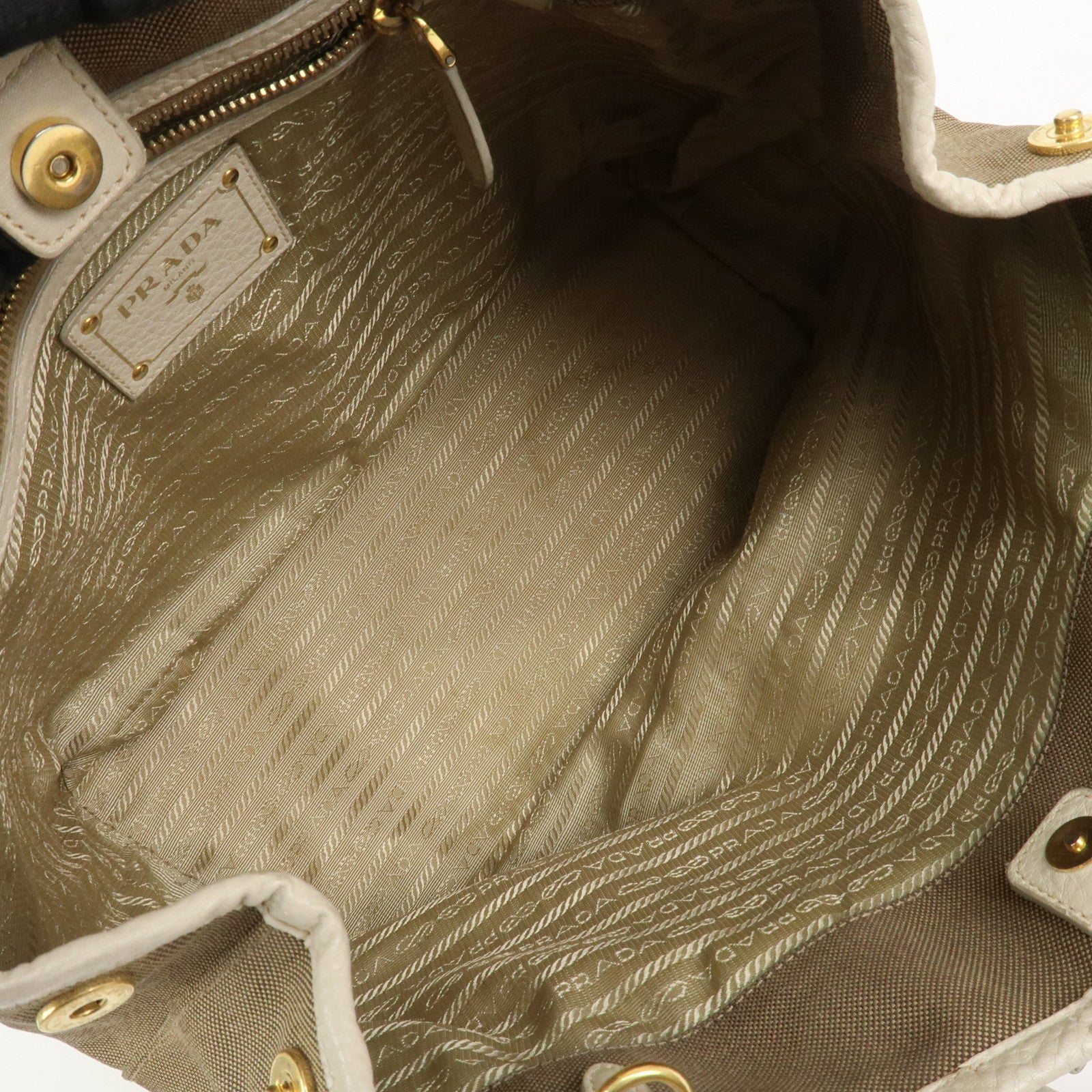 PRADA Logo Jacguard Leather 2Way Tote Bag Brown Ivory BN1841