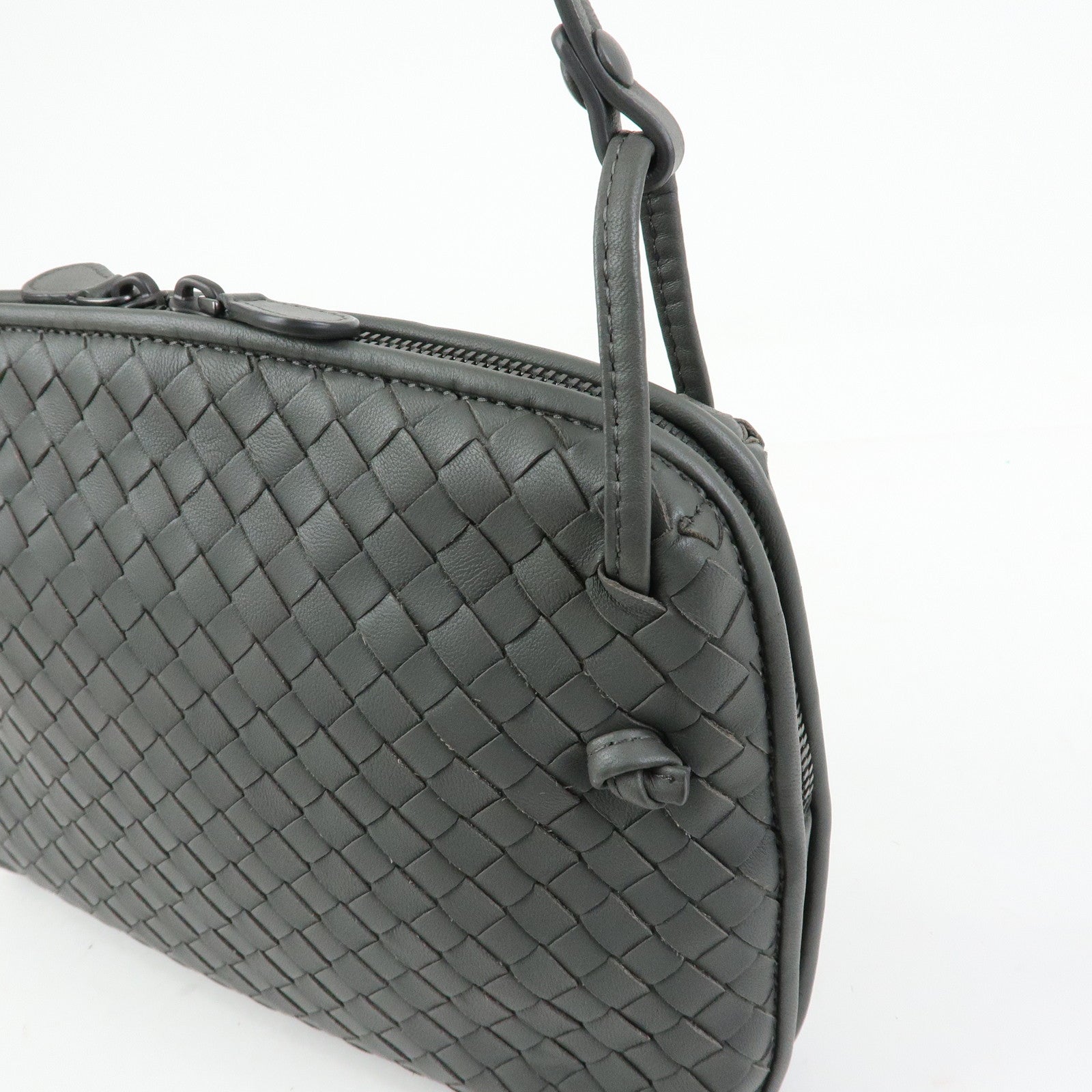 BOTTEGA VENETA Nodini Intrecciato Leather Shoulder Bag Gray 245354