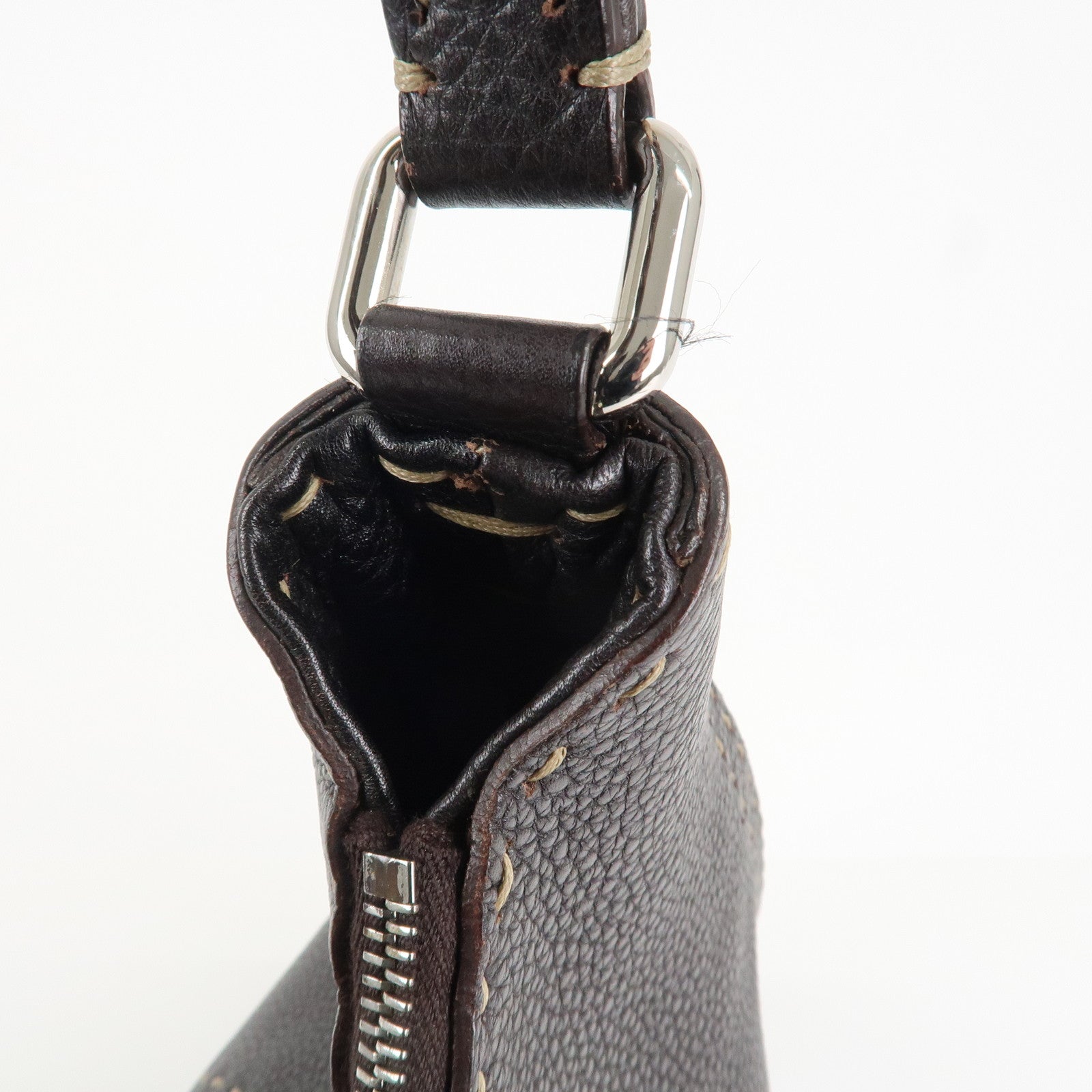 FENDI Selleria Leather Shoulder Bag Hand Bag Brown 8BR582 Used