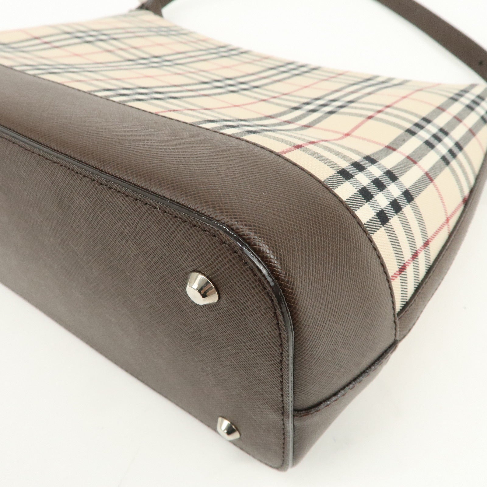 BURBERRY Nova Plaid Canvas Leather Shoulder Bag Hand Bag Beige