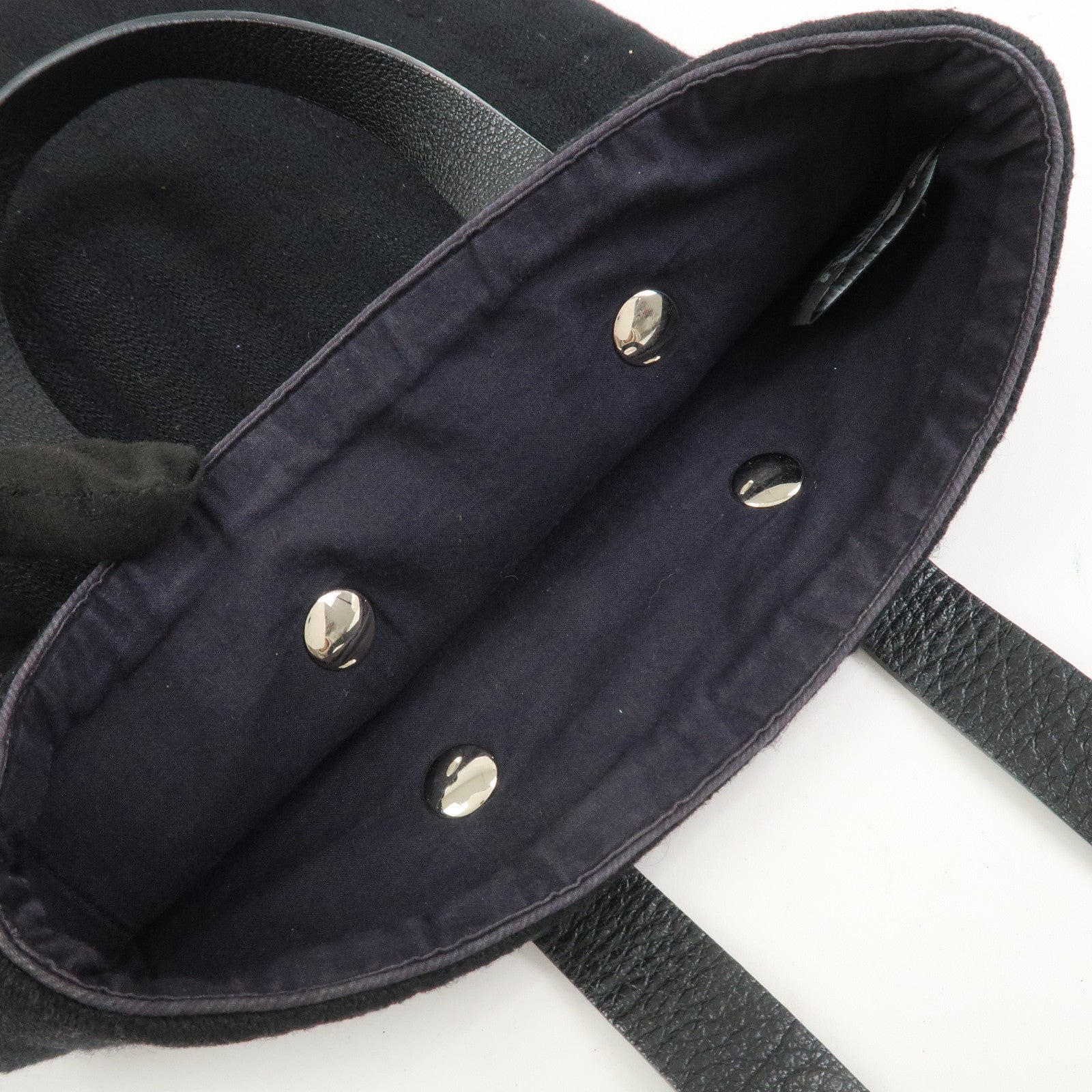 HERMES Amedaba PM Canvas Leather Tote Bag Hand Bag Black