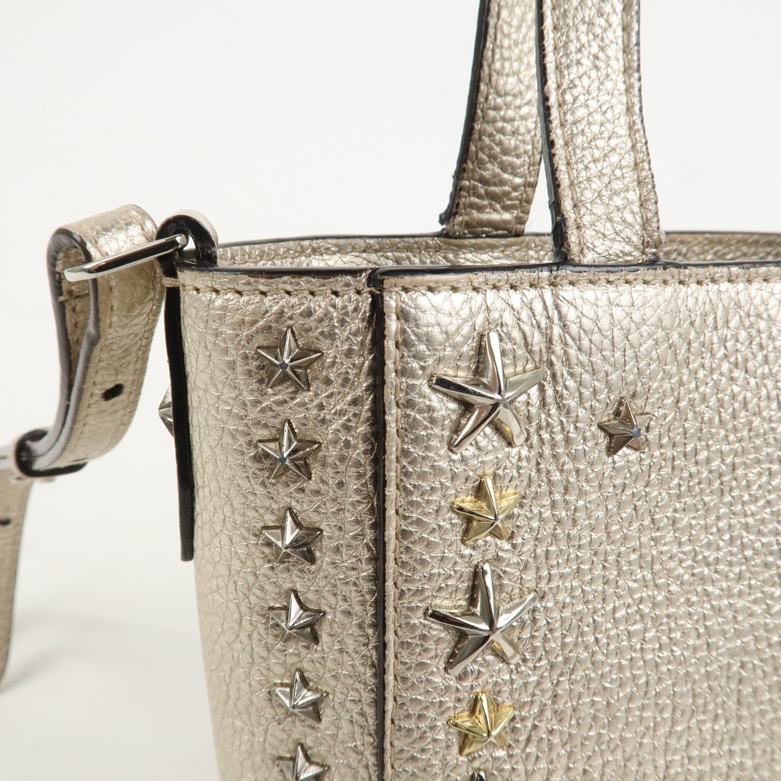 JIMMY CHOO Studs Leather 2Way Bag Hand Bag Silver