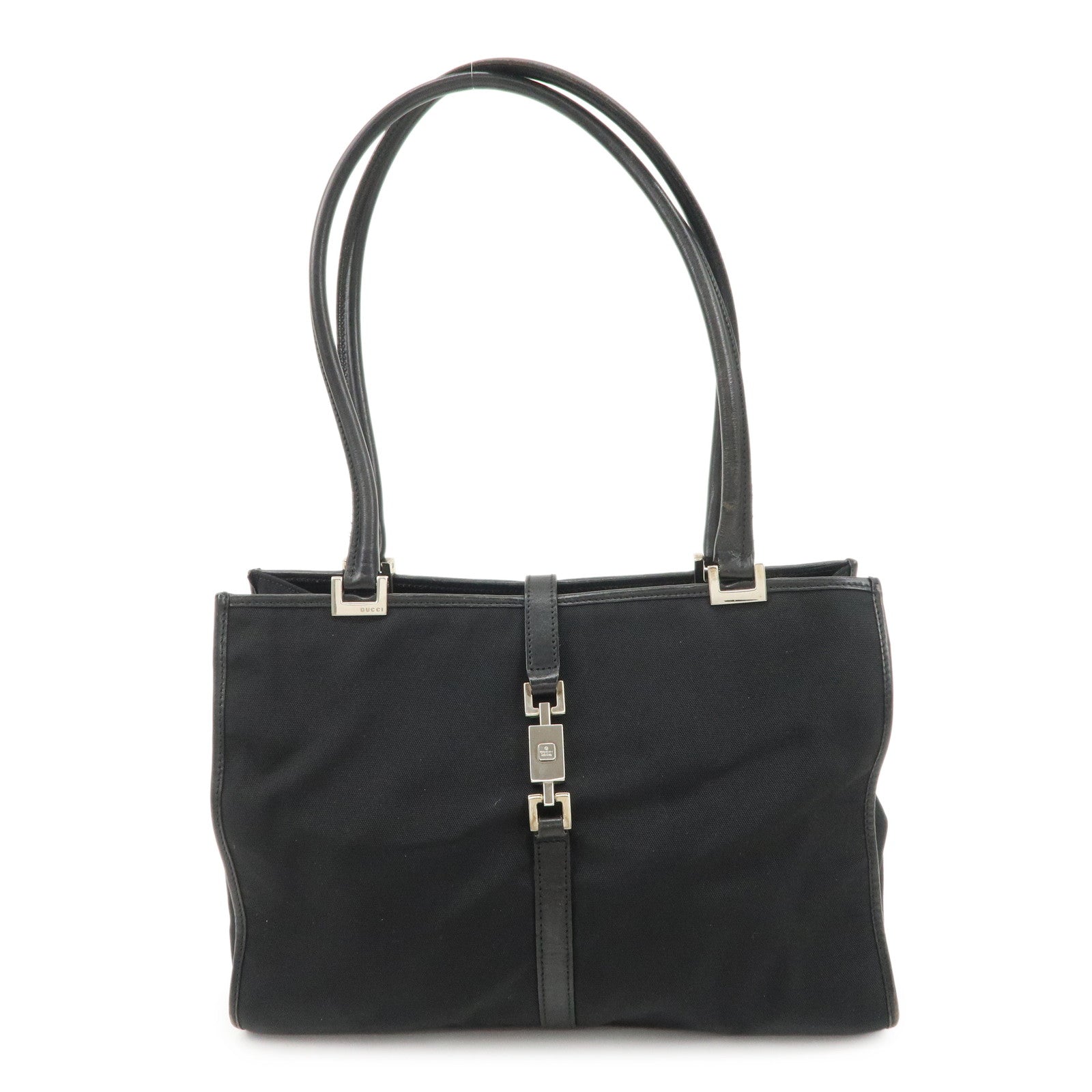 GUCCI Jackie Canvas Leather Tote Bag Shoulder Bag Black 002.1073 Used