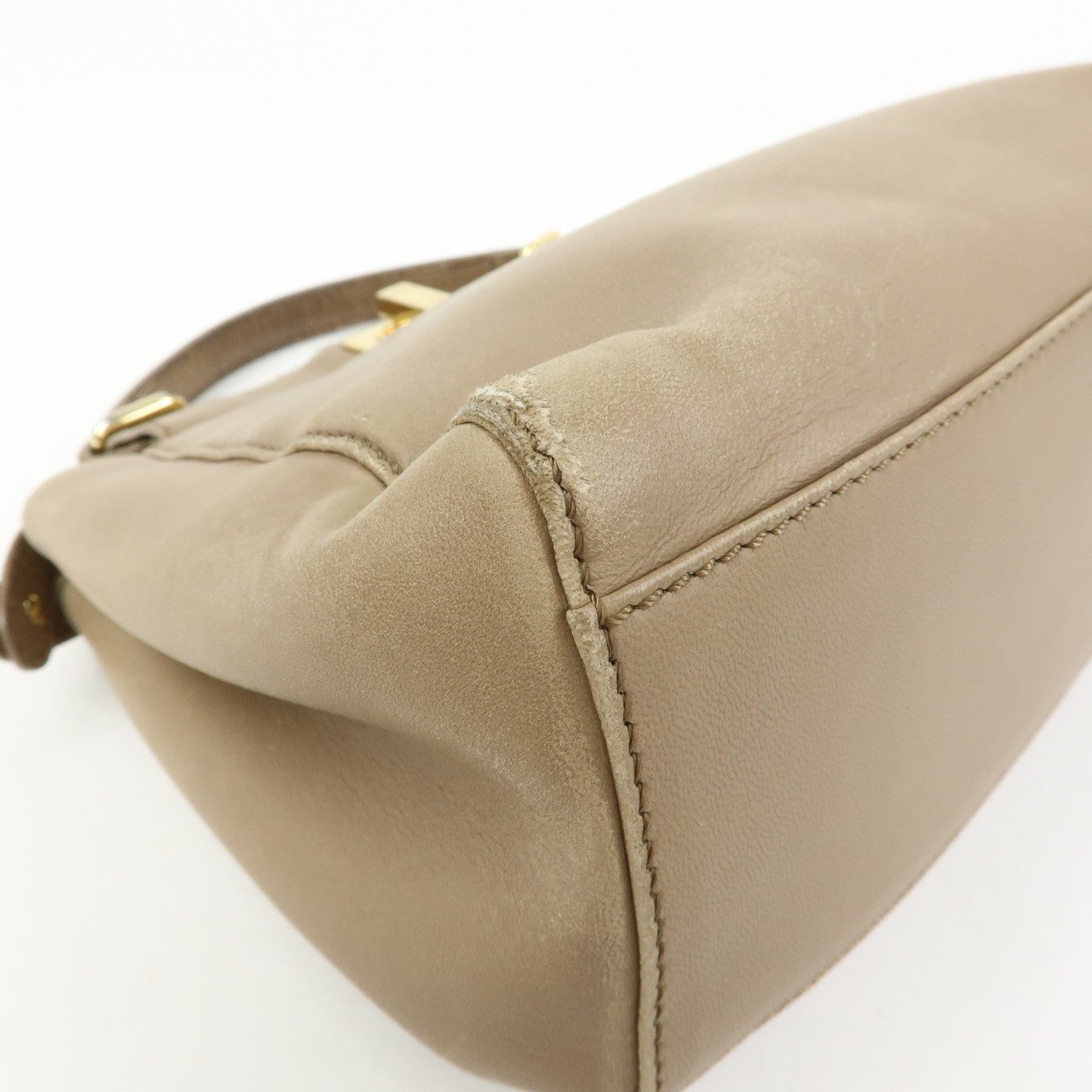 FENDI Mini Peekaboo Leather 2Way Shoulder Bag Hand Bag Beige 8BN244