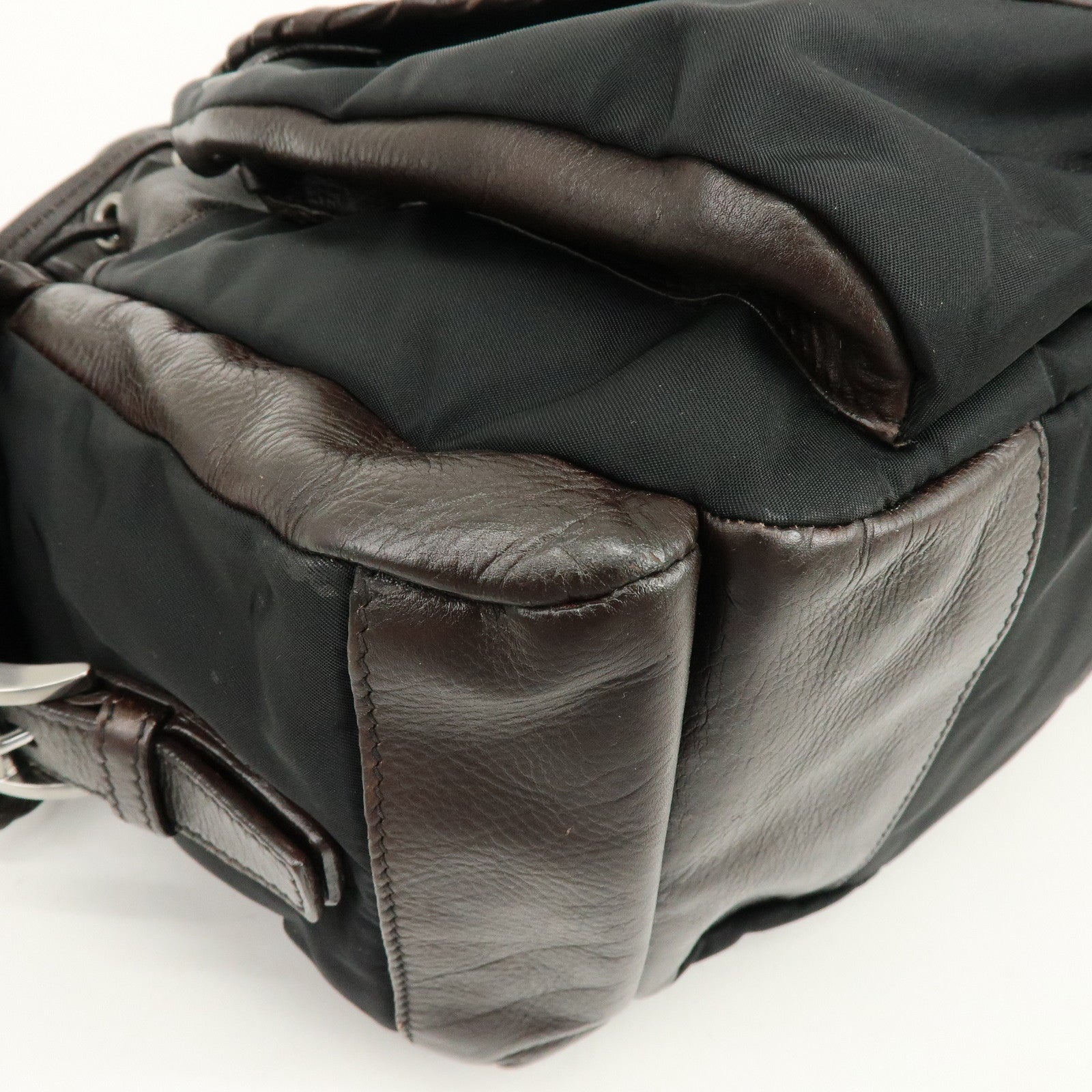 PRADA Nylon Leather 2Way Bag Hand Bag Shoulder Bag Brown