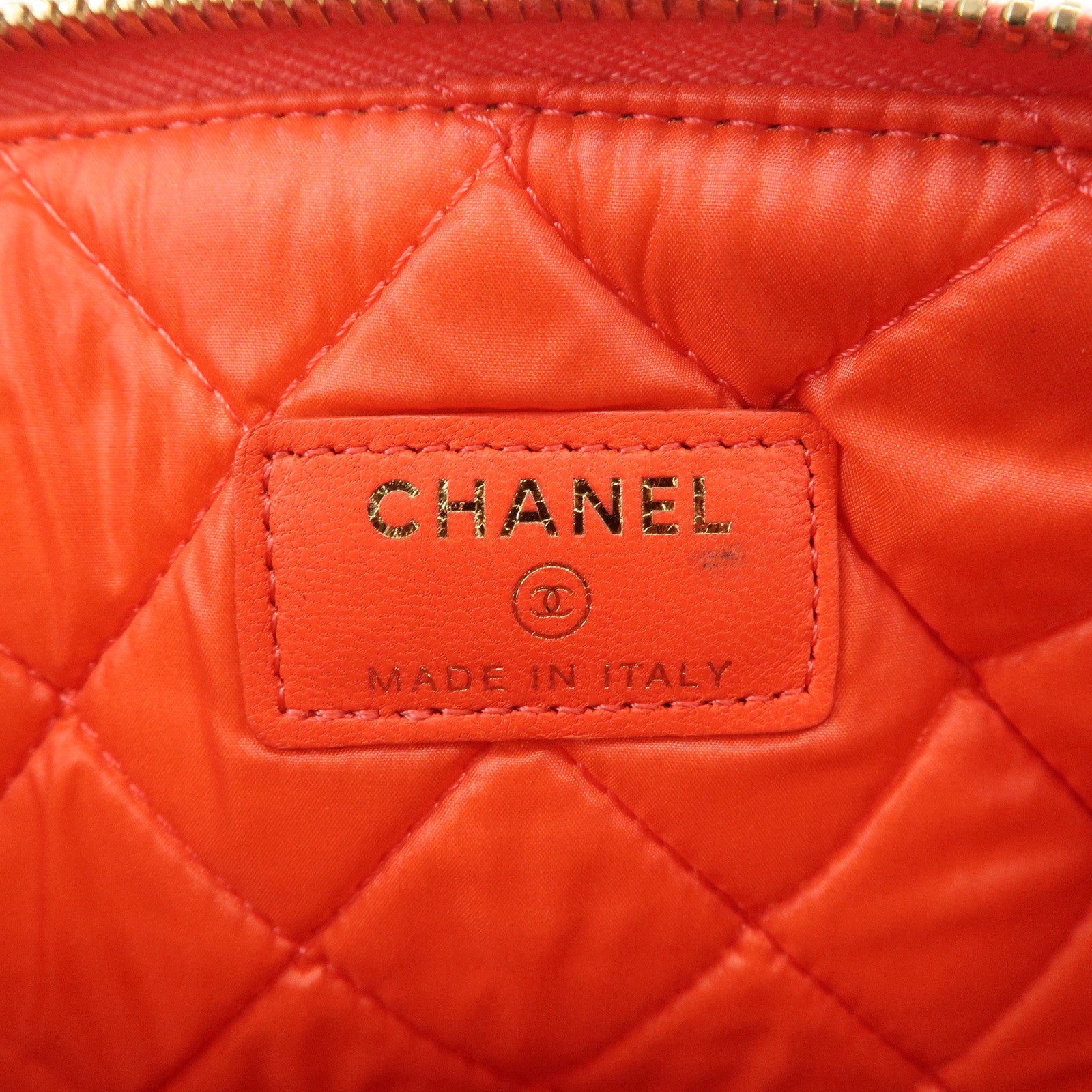 CHANEL COCO Mark Matelasse Velour Leather Clutch Bag Orange