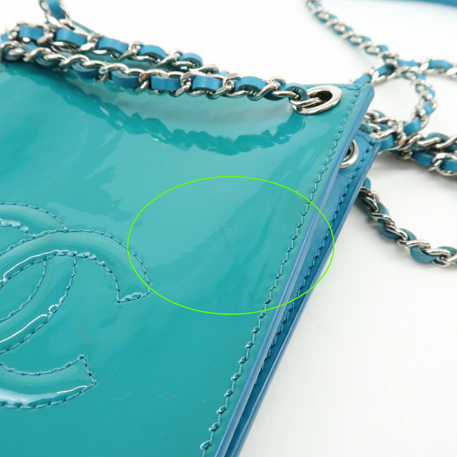 CHANEL COCO Mark Patent Leather Shoulder Bag Crossbody Bag Blue