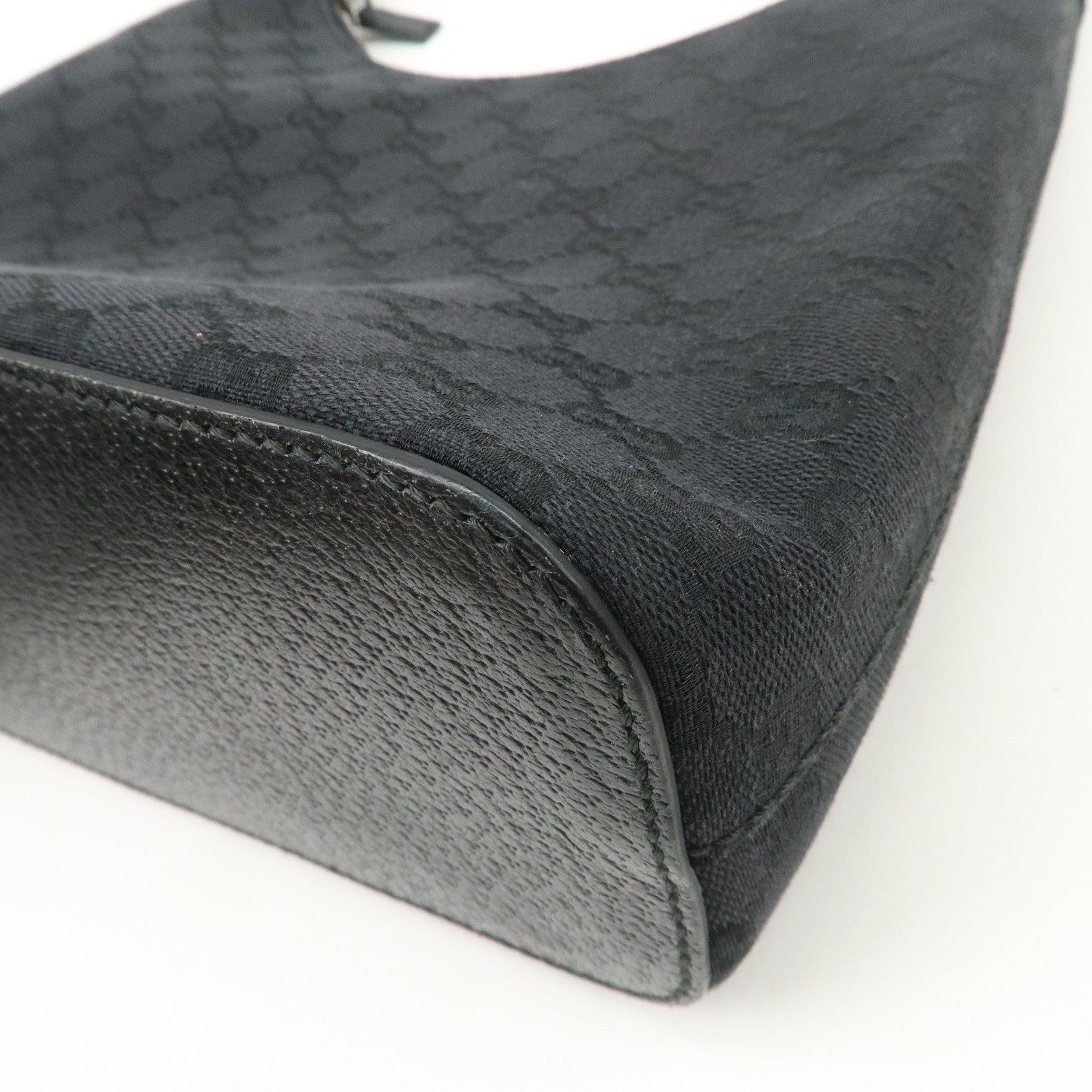 GUCCI GG Canvas Leather Shoulder Bag Hand Bag Black 115003