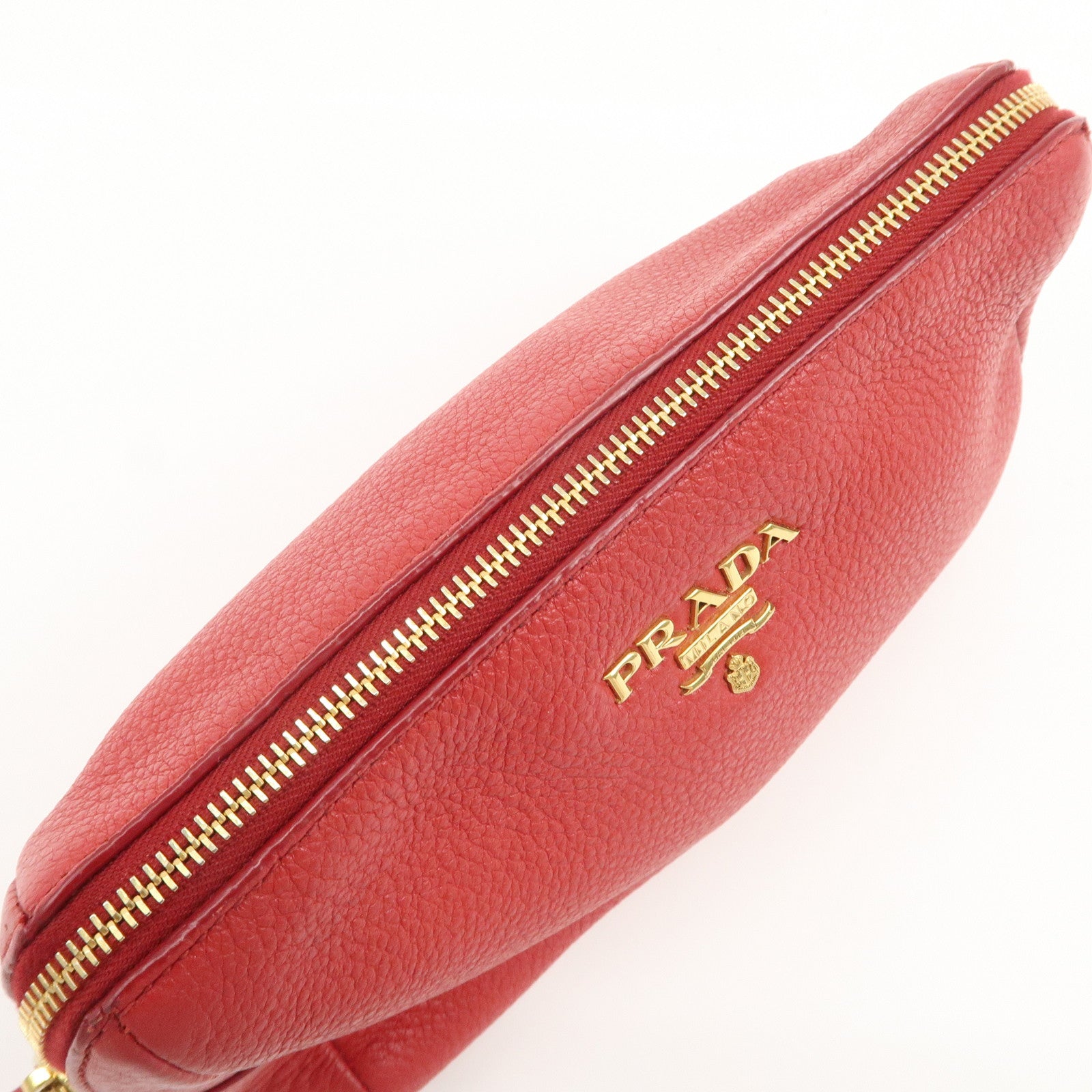 PRADA Logo Leather Pouch Cosmetic Pouch Red