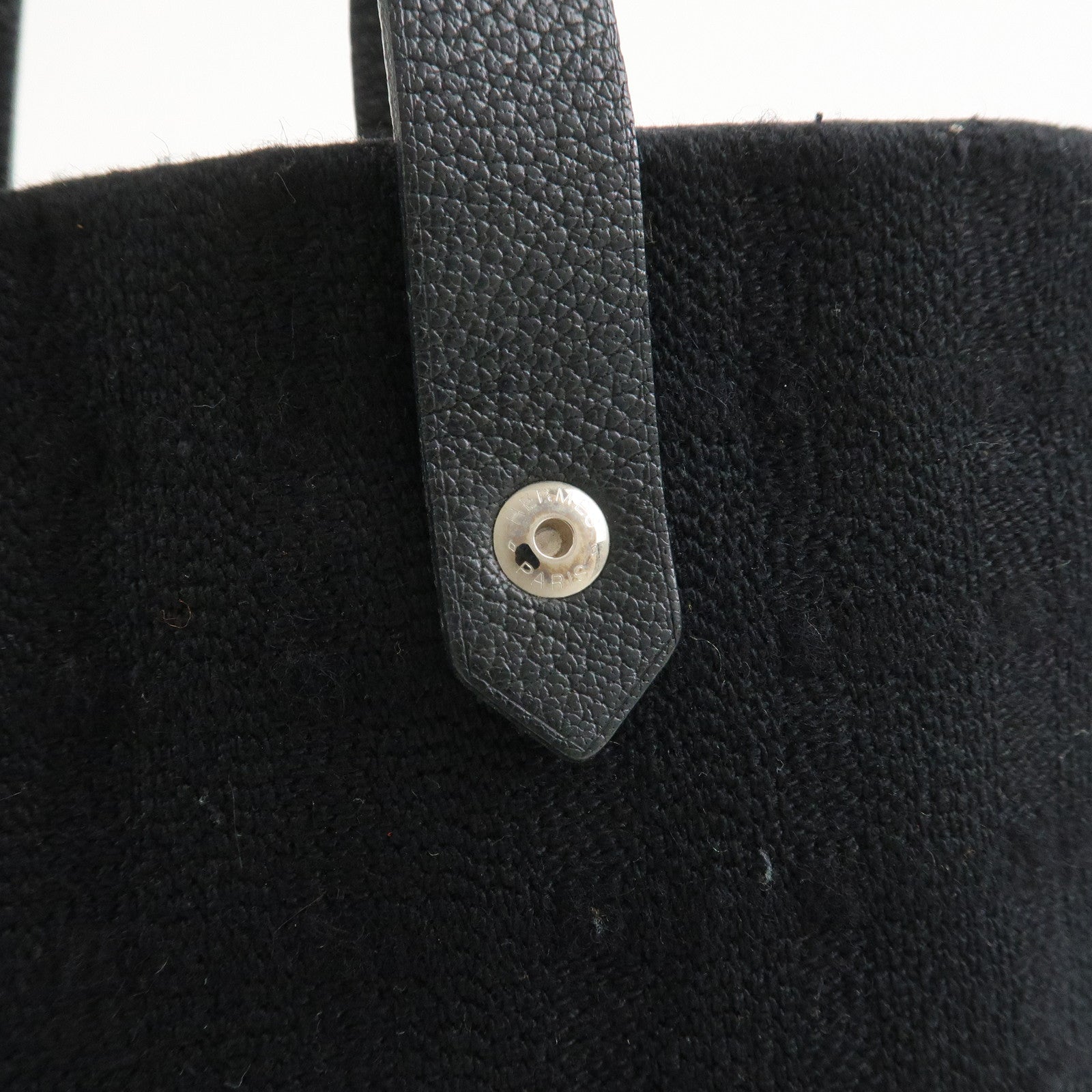 HERMES Amedaba PM Canvas Leather Tote Bag Hand Bag Black