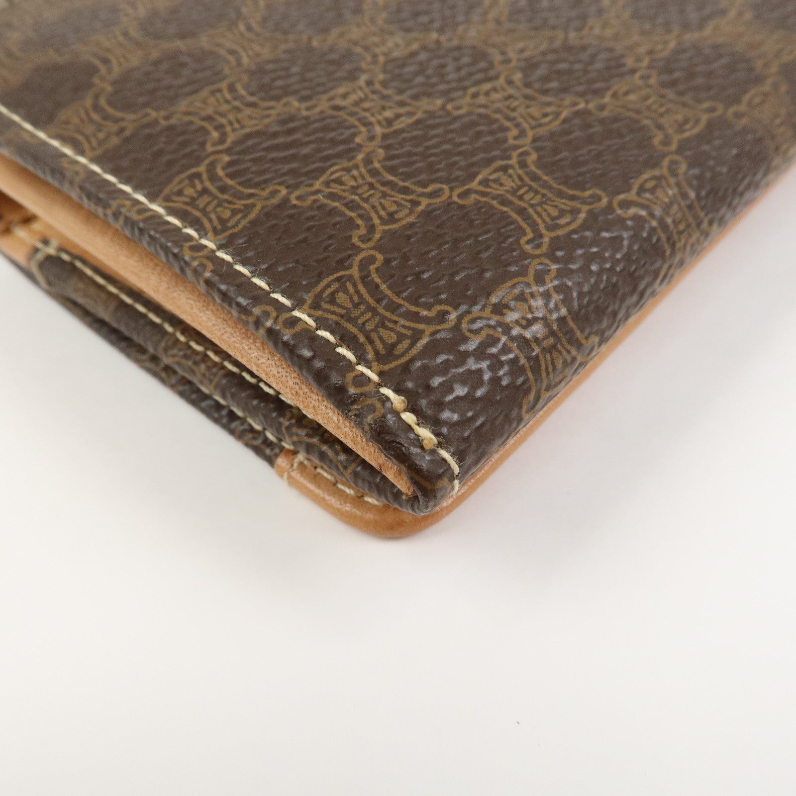 CELINE Macadam PVC Leather Flap Long Wallet Brown Beige