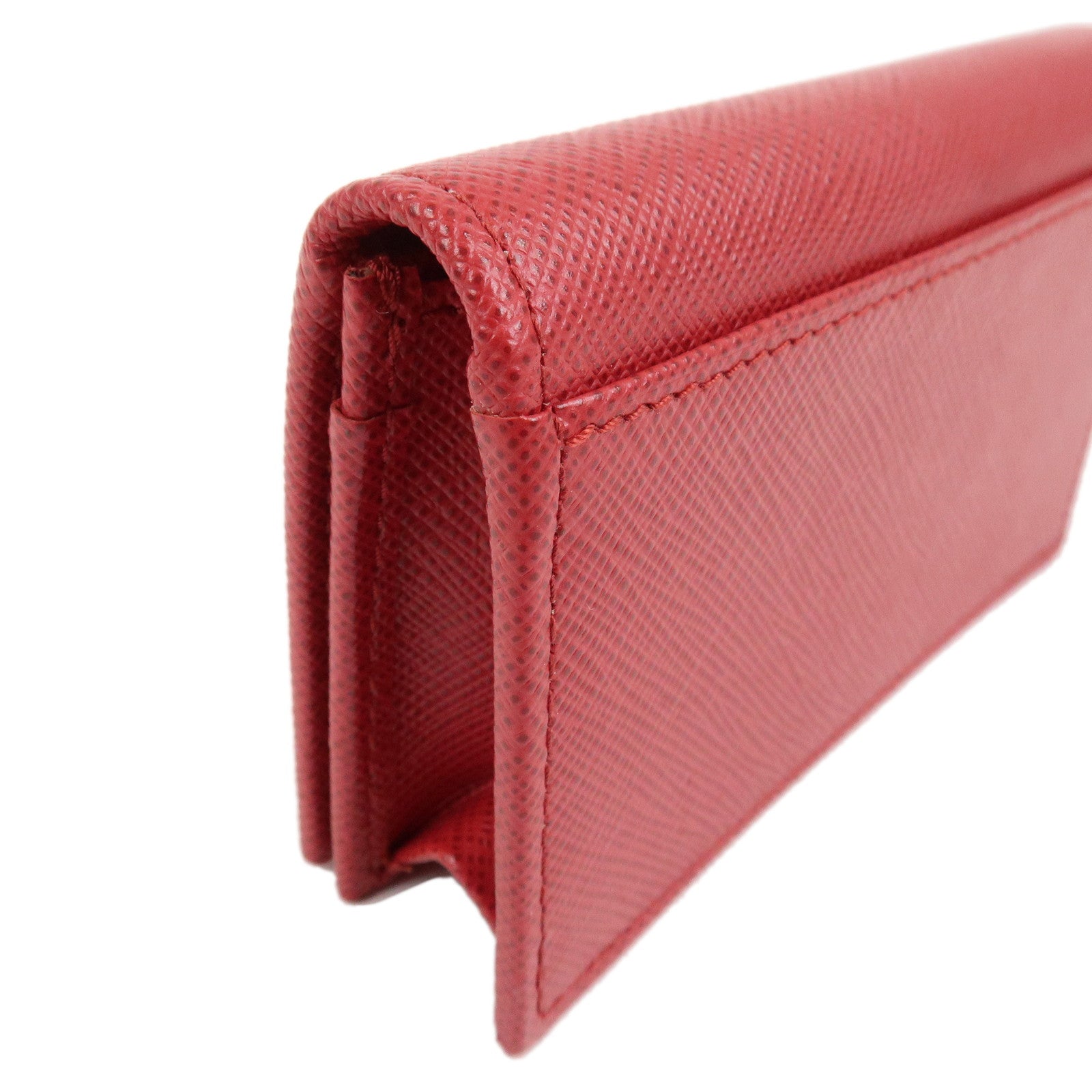 PRADA Logo Saffiano Leather Card Case Red Gold 1MC122