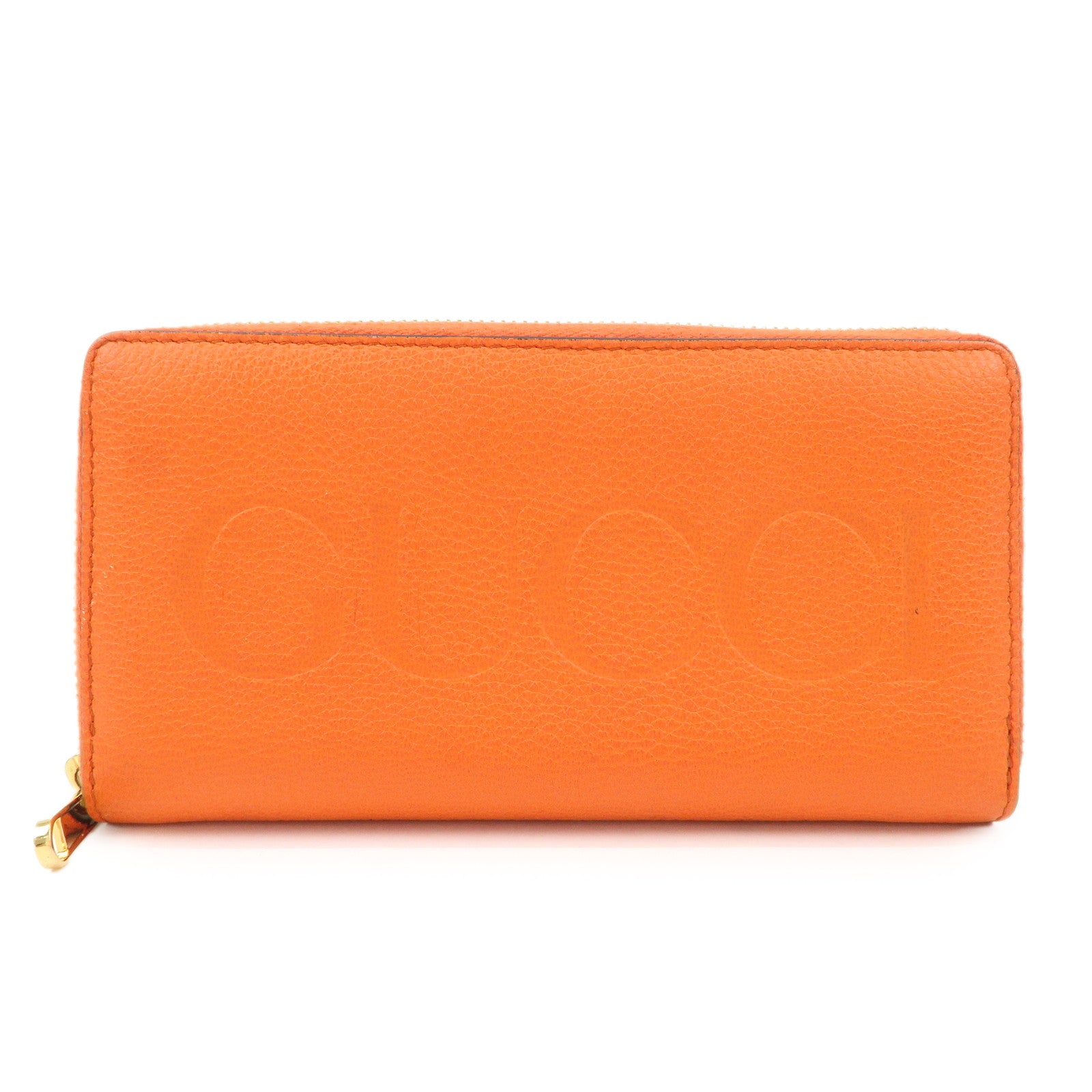 GUCCI Logo Leather Round Zippy Long Wallet Orange 658691