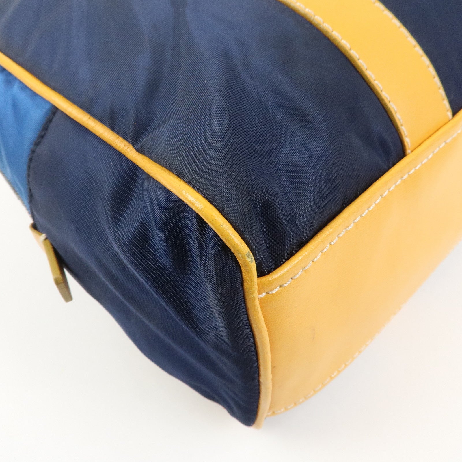 PRADA Triangle Logo Nylon Leather Shoulder Bag Hand Bag Navy Yellow