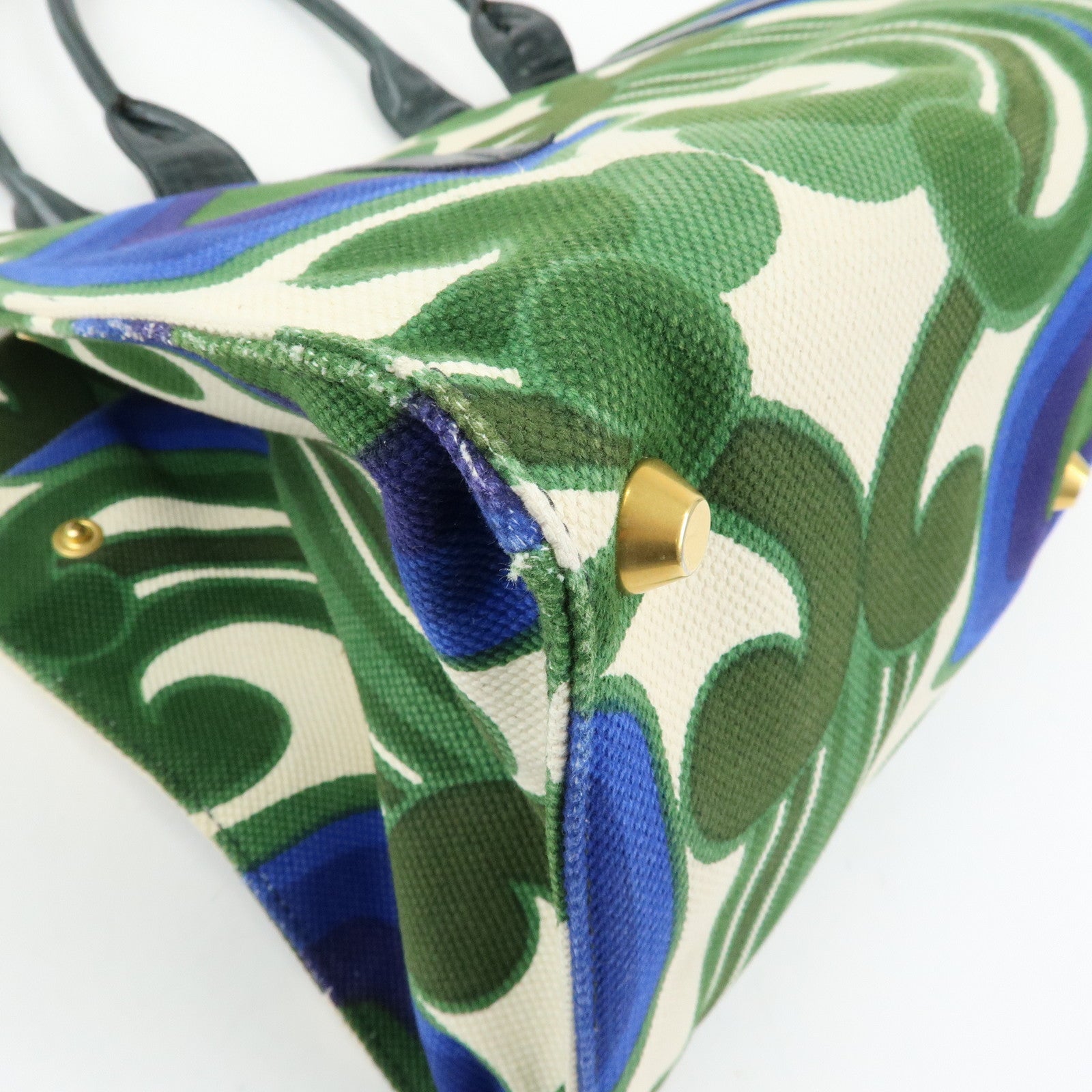 MIU MIU Canvas Leather Tote Bag Hand Bag Green Natural